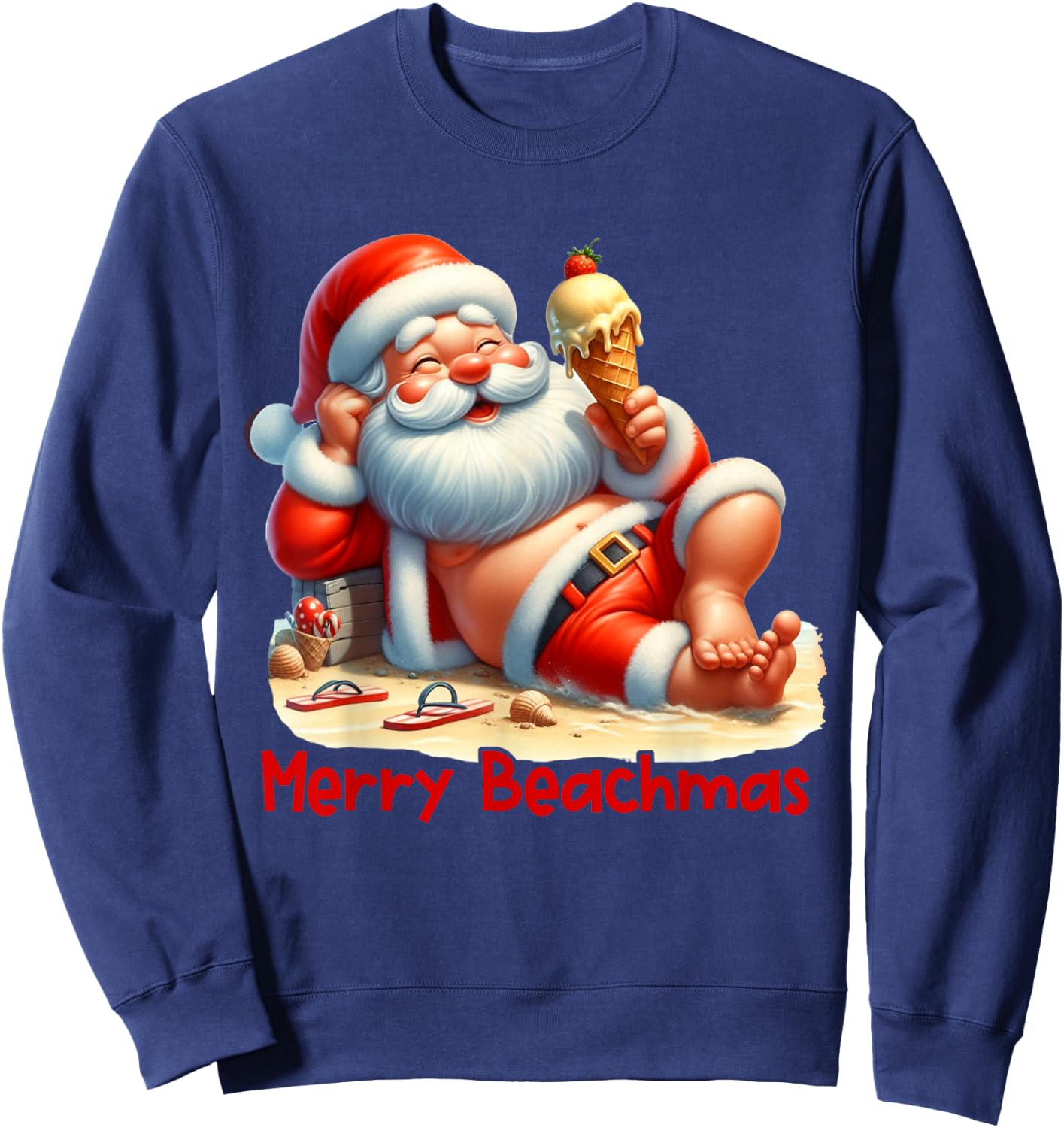 Merry Beachmas Santa Claus Ice Cream Christmas In July Sweatshirt - Sweatshirt | Navy