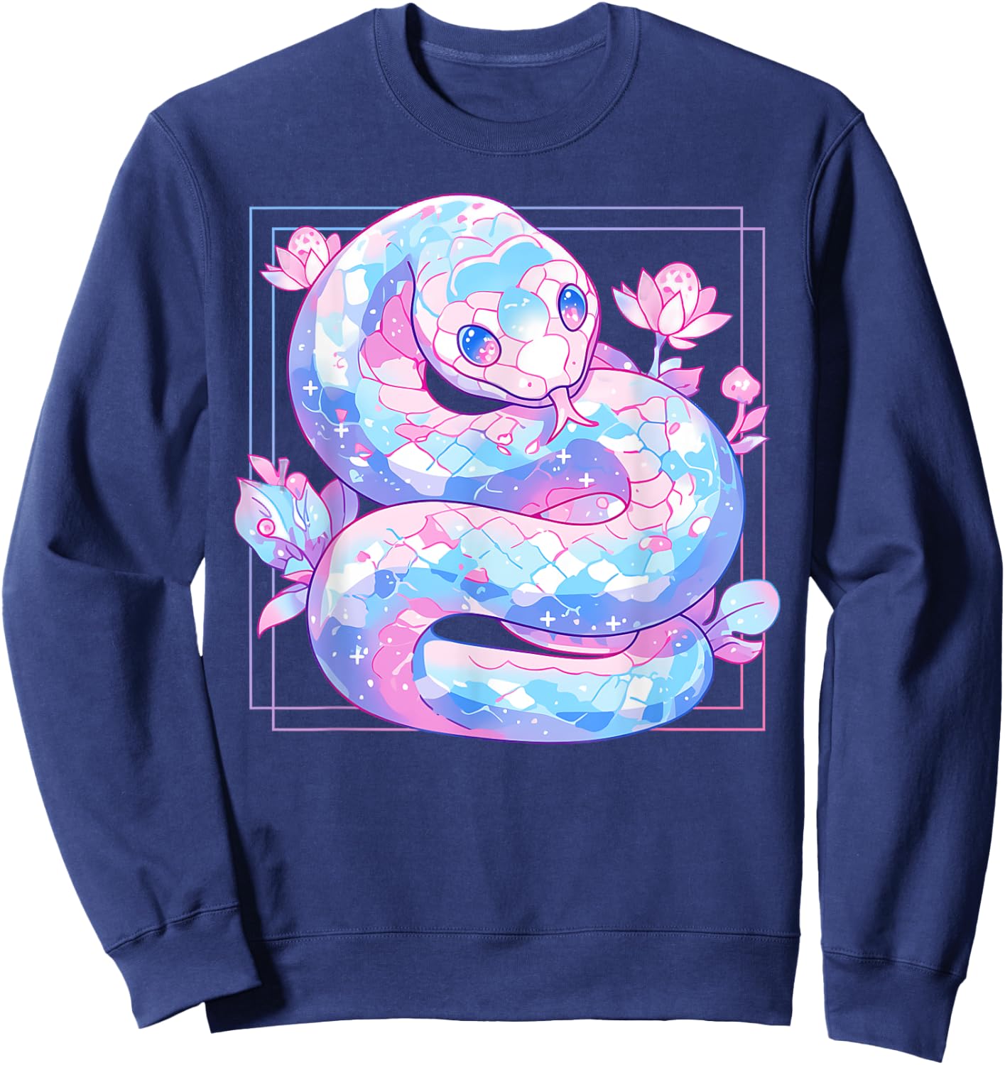Kawaii Pastel Goth Snake Cute Scary Aesthetic Harajuku Sweatshirt - Sweatshirt | Navy