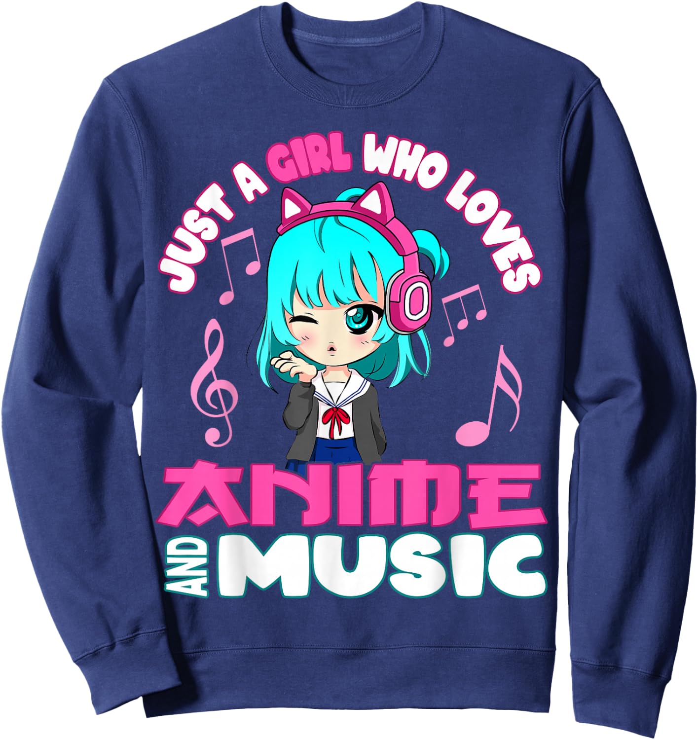 Anime and Music Girl for Teen chibi graphic funny Sweatshirt - Sweatshirt | Navy