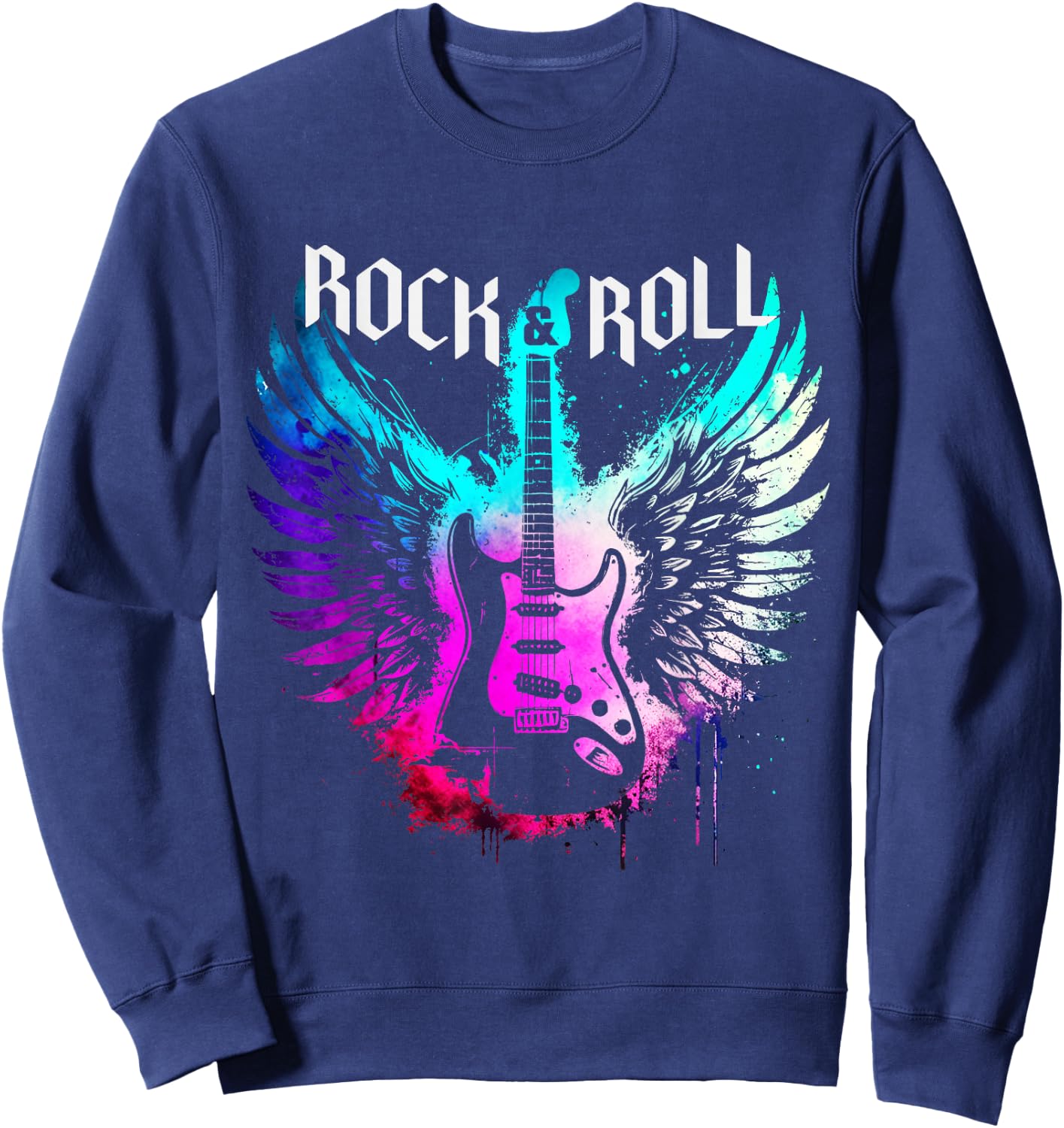 Cool Rock'n Roll Guitar Wings Music, Rock Band Concert Sweatshirt - Sweatshirt | Navy