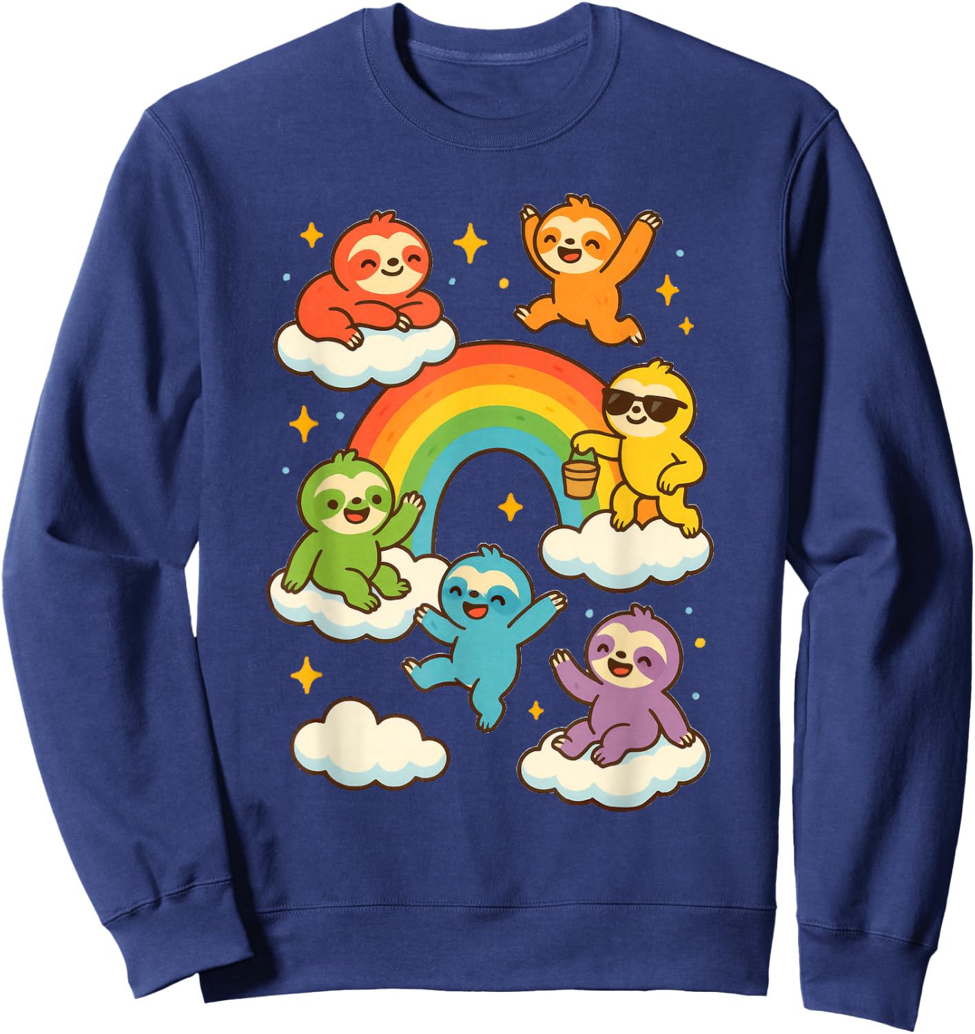 Colorful Sloths With A Rainbow Kawaii Sloth Sweatshirt - Sweatshirt | Navy