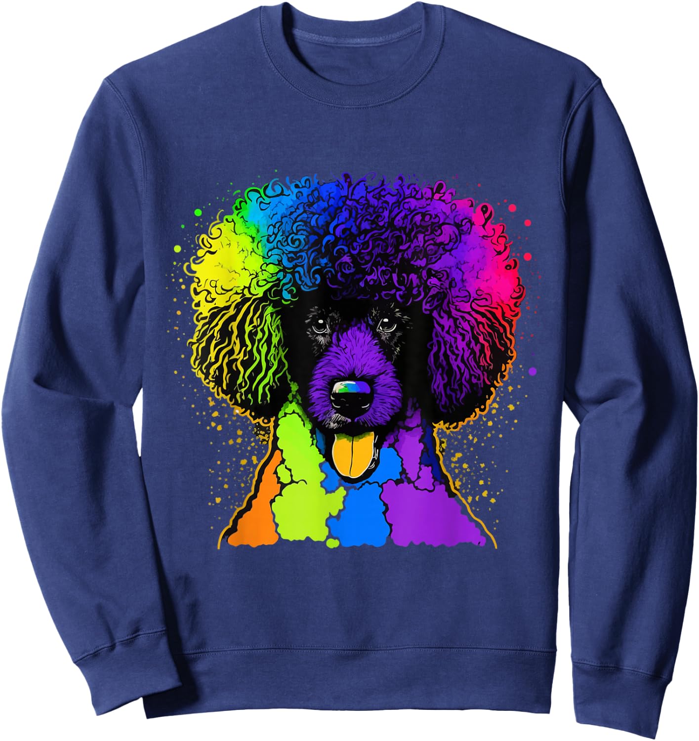 Poodle Dog Afro Colorful Watercolor Pop Art Tie Dye Sweatshirt - Sweatshirt | Navy