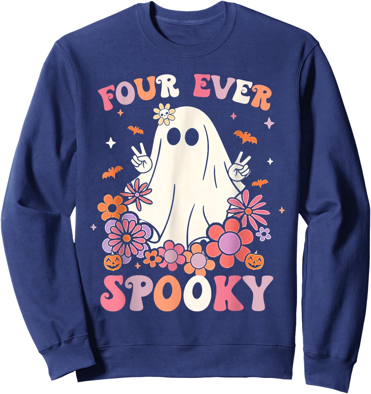 Four Ever Spooky Halloween 4th Birthday Party Decorations Sweatshirt - Sweatshirt | Navy
