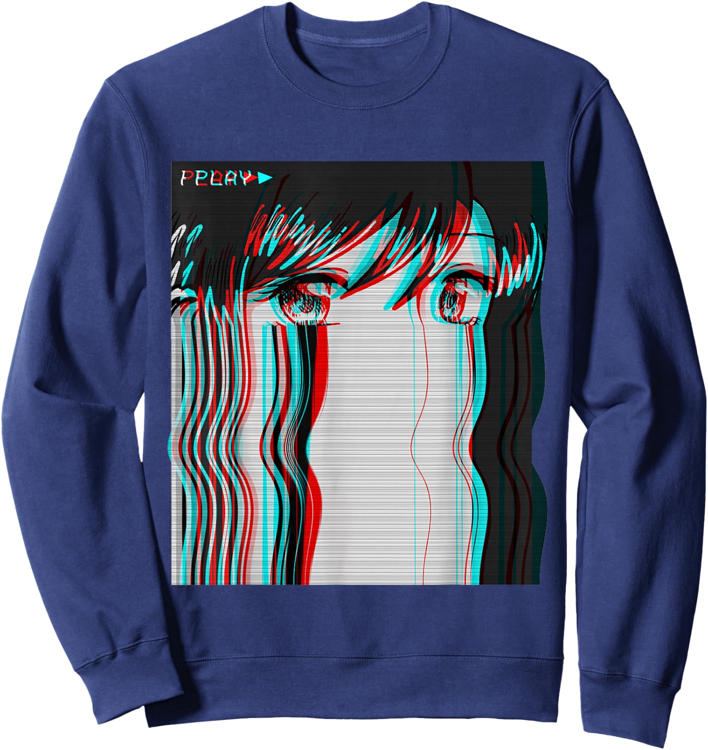 Vaporwave Aesthetic Sad Anime Girl Retro Eboy Egirl Harajuku Sweatshirt - Sweatshirt | Navy
