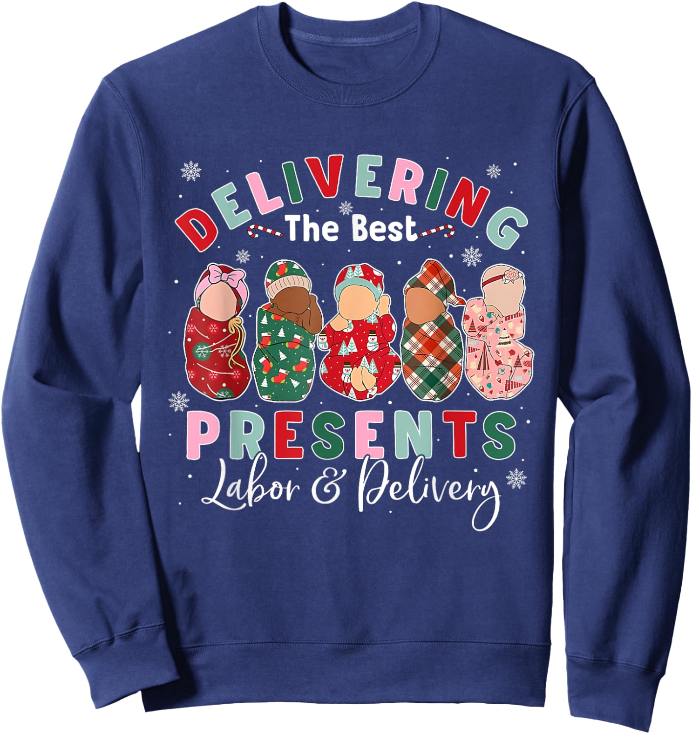 Labor and Delivery L&D Nurse Costume Adult Nurses Black Small Short Sleeve Classic Fit Humorous Modern Cartoon Christmas Sweatshirt - Sweatshirt | Navy