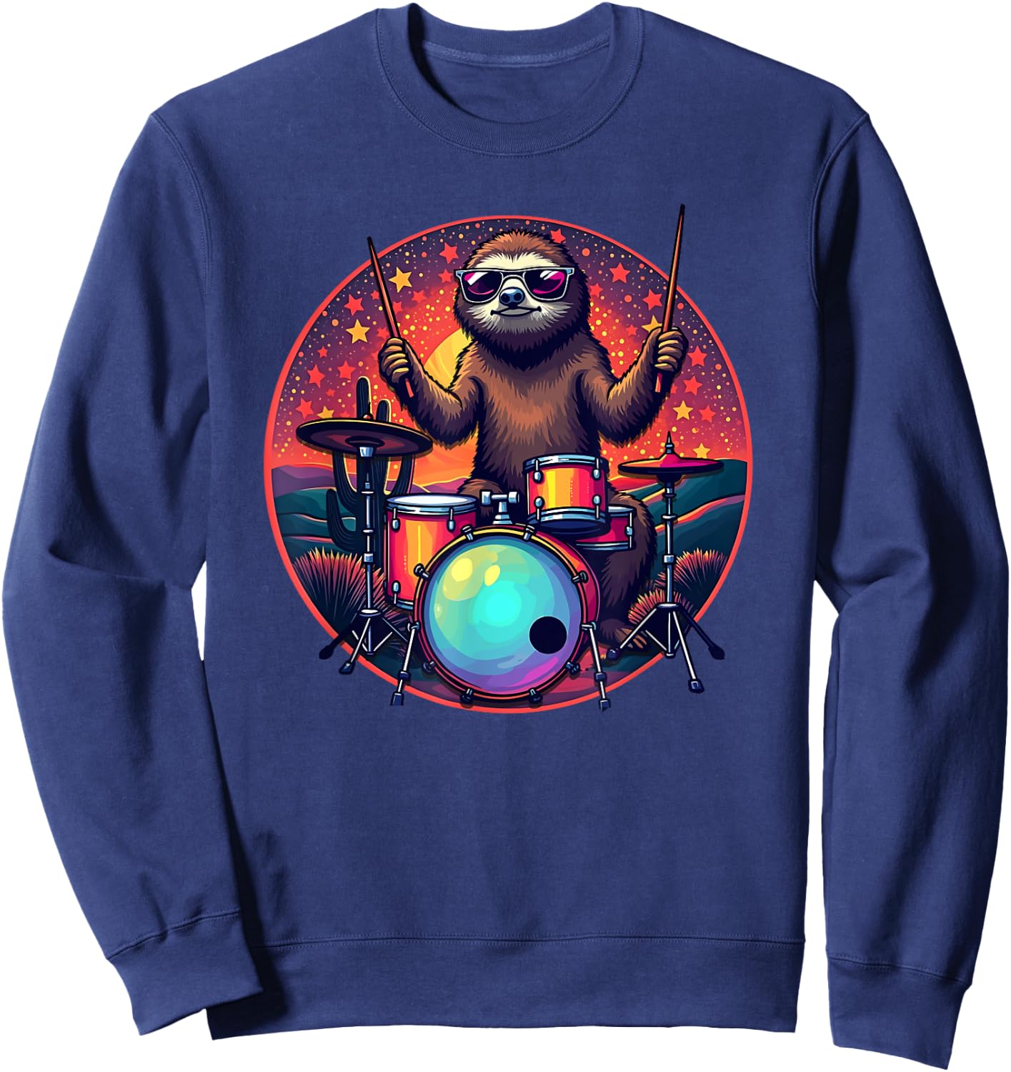 Vintage Sloth Drummer Drums Drum Drumming Drummers Sweatshirt - Sweatshirt | Navy