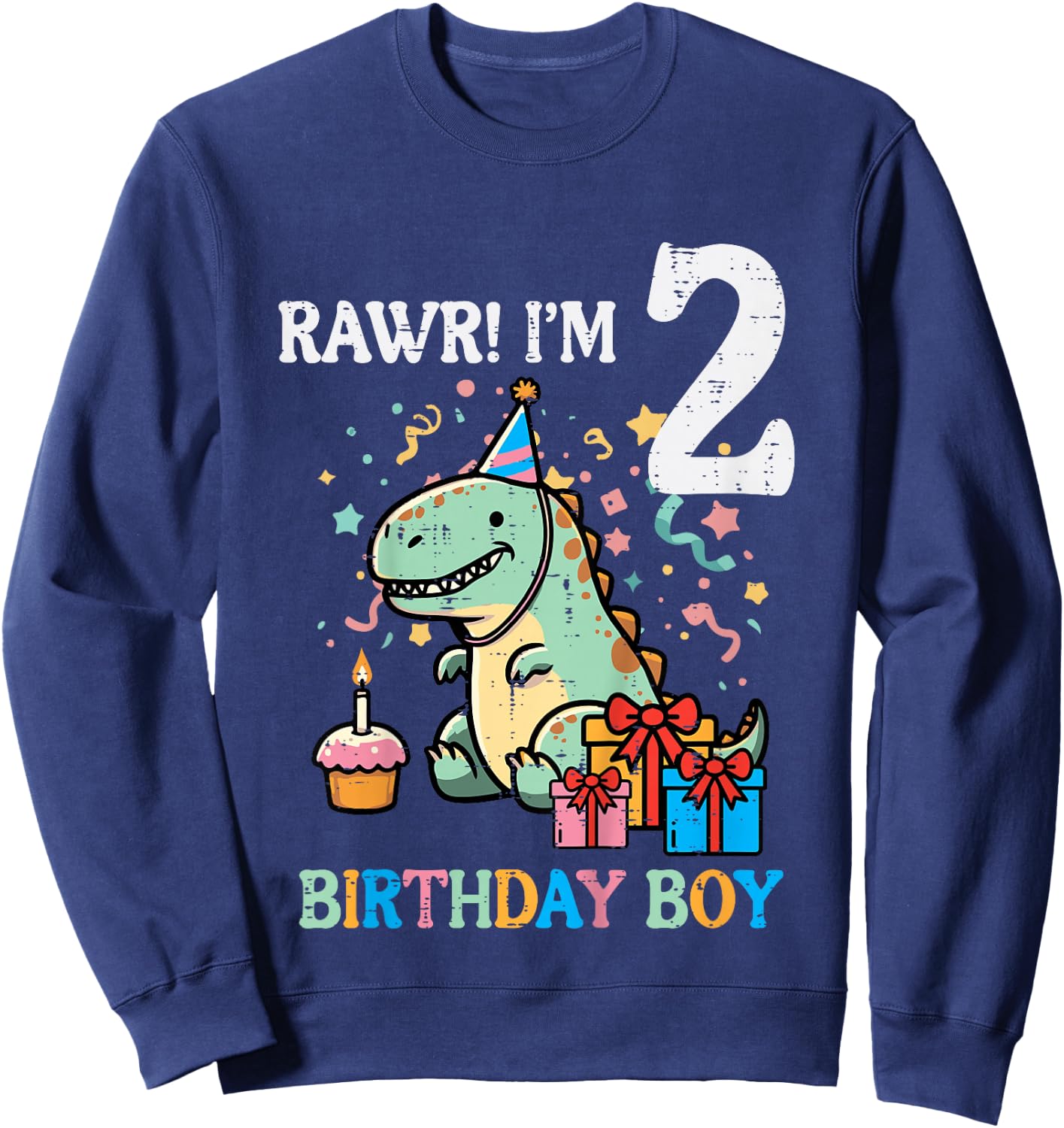 Kids Rawr Im 2 Dinosaur Birthday Boy Cute 2nd Bday Trex Boys Kids Sweatshirt - Sweatshirt | Navy