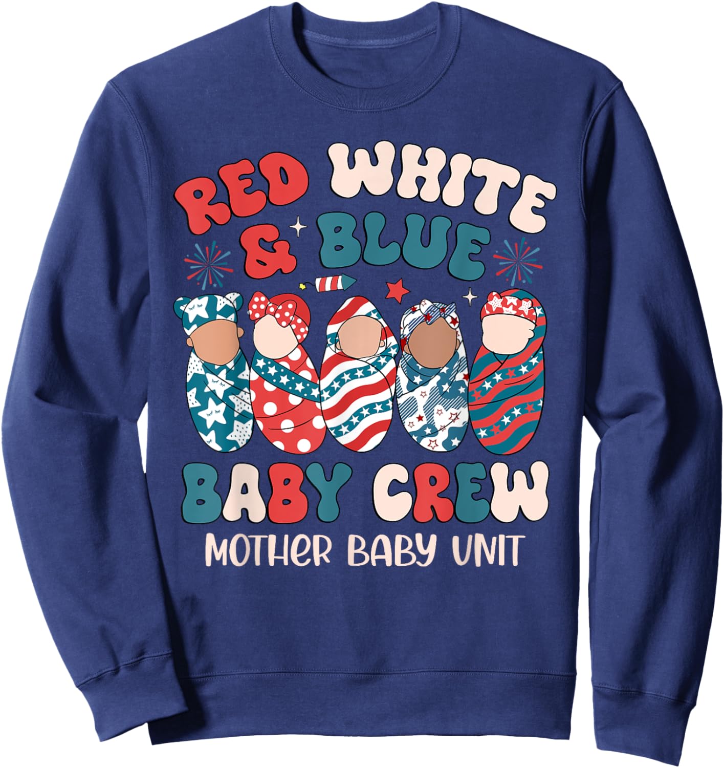 Retro Red White Blue Baby Crew Mother Baby Unit 4th Of July Men Sweatshirt - Sweatshirt | Navy