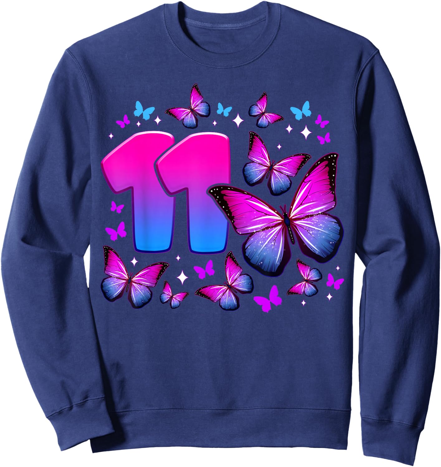 Birthday Girl 11 Years Old Butterfly Number 11 , black Sweatshirt - Sweatshirt | Navy