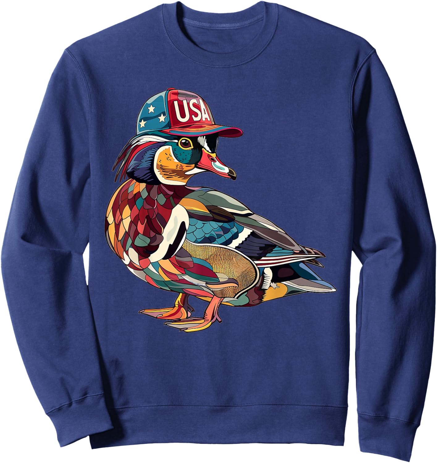 Wood Duck With USA Hat Sweatshirt - Sweatshirt | Navy