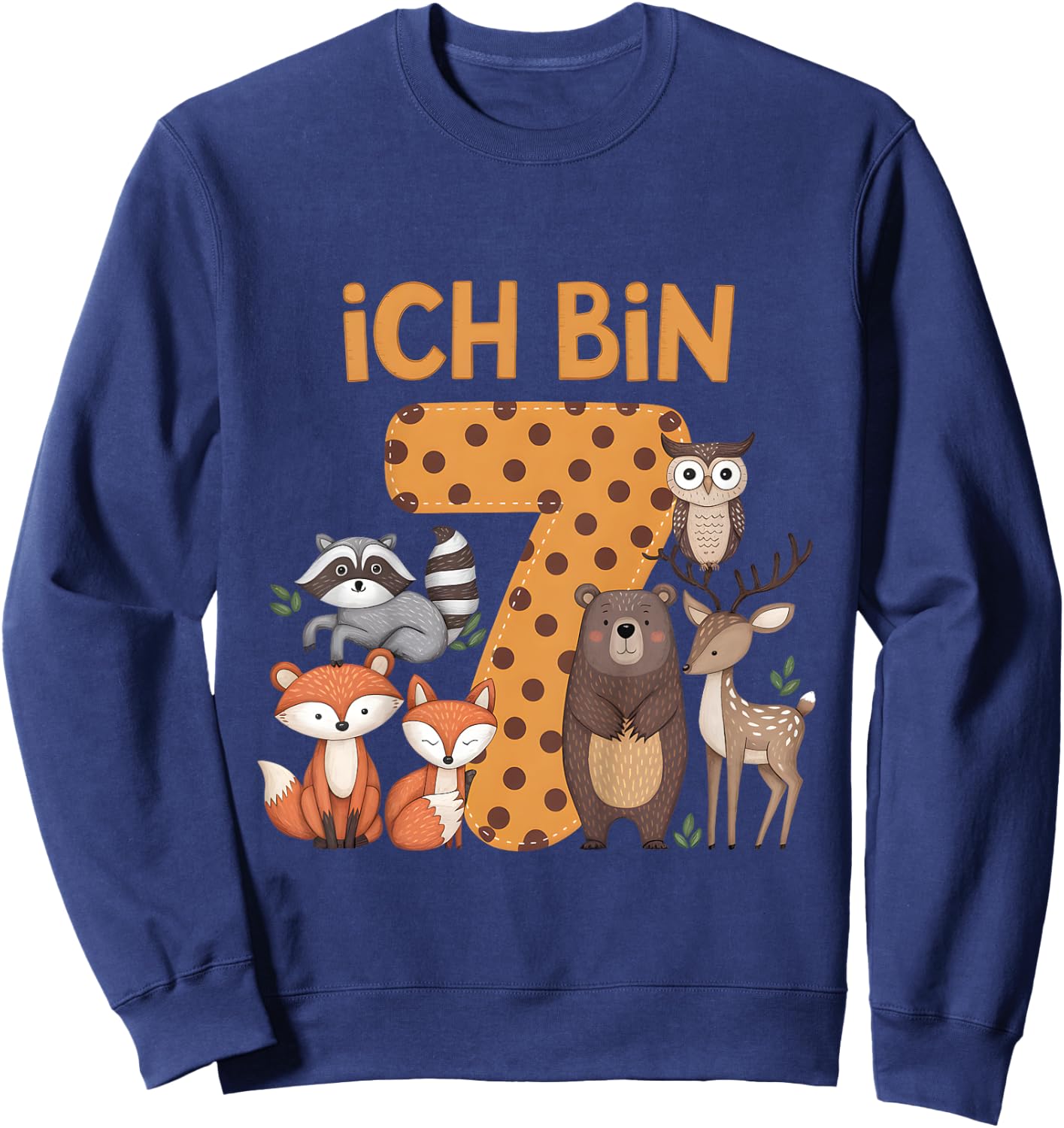 Kinder 7. Geburtstag Waldtiere Wald Tiere Reh Bär Geburtstags Sweatshirt - Sweatshirt | Navy