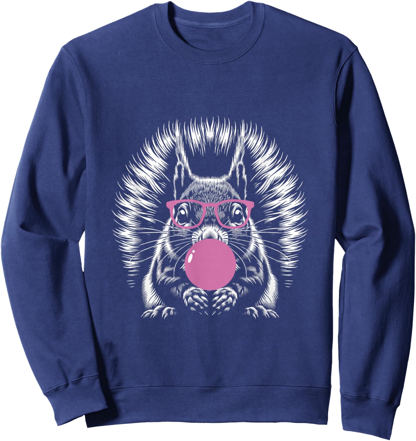 Cute Adorable Squirrel Blowing a Bubblegum Bubble Design Sweatshirt - Sweatshirt | Navy