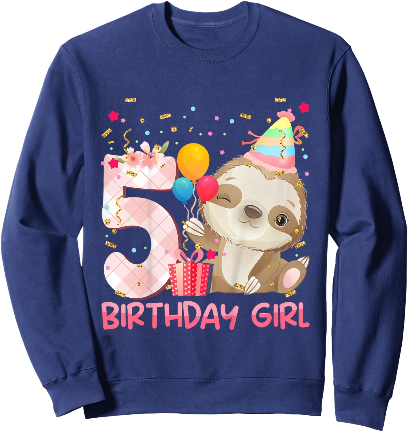 5 Year Old Sloth Girl Party Cute Sloth Lover 5th Birthday Sweatshirt - Sweatshirt | Navy
