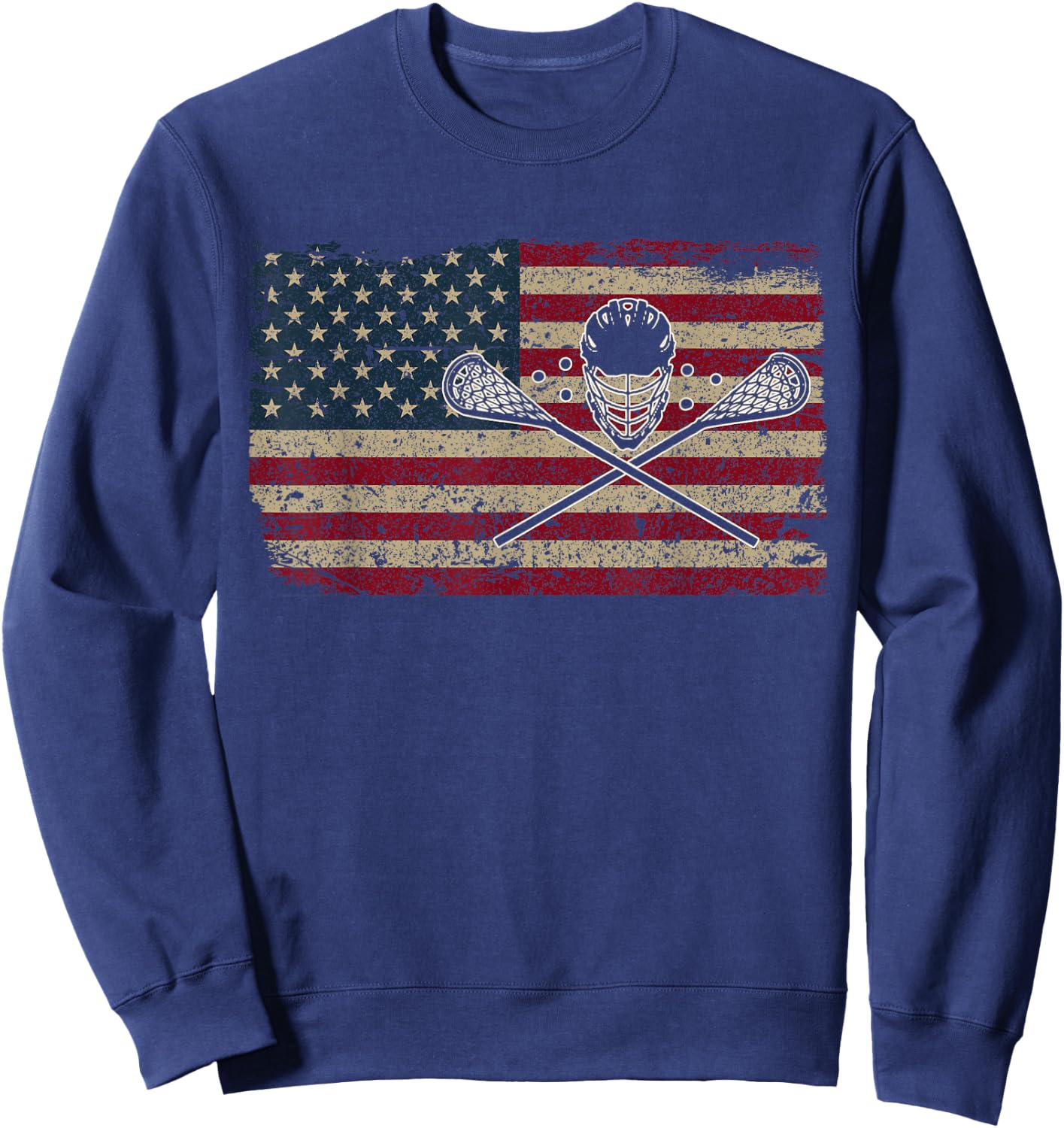 American Flag Lacrosse Gift Proud USA Lax Player Jersey Sweatshirt - Sweatshirt | Navy