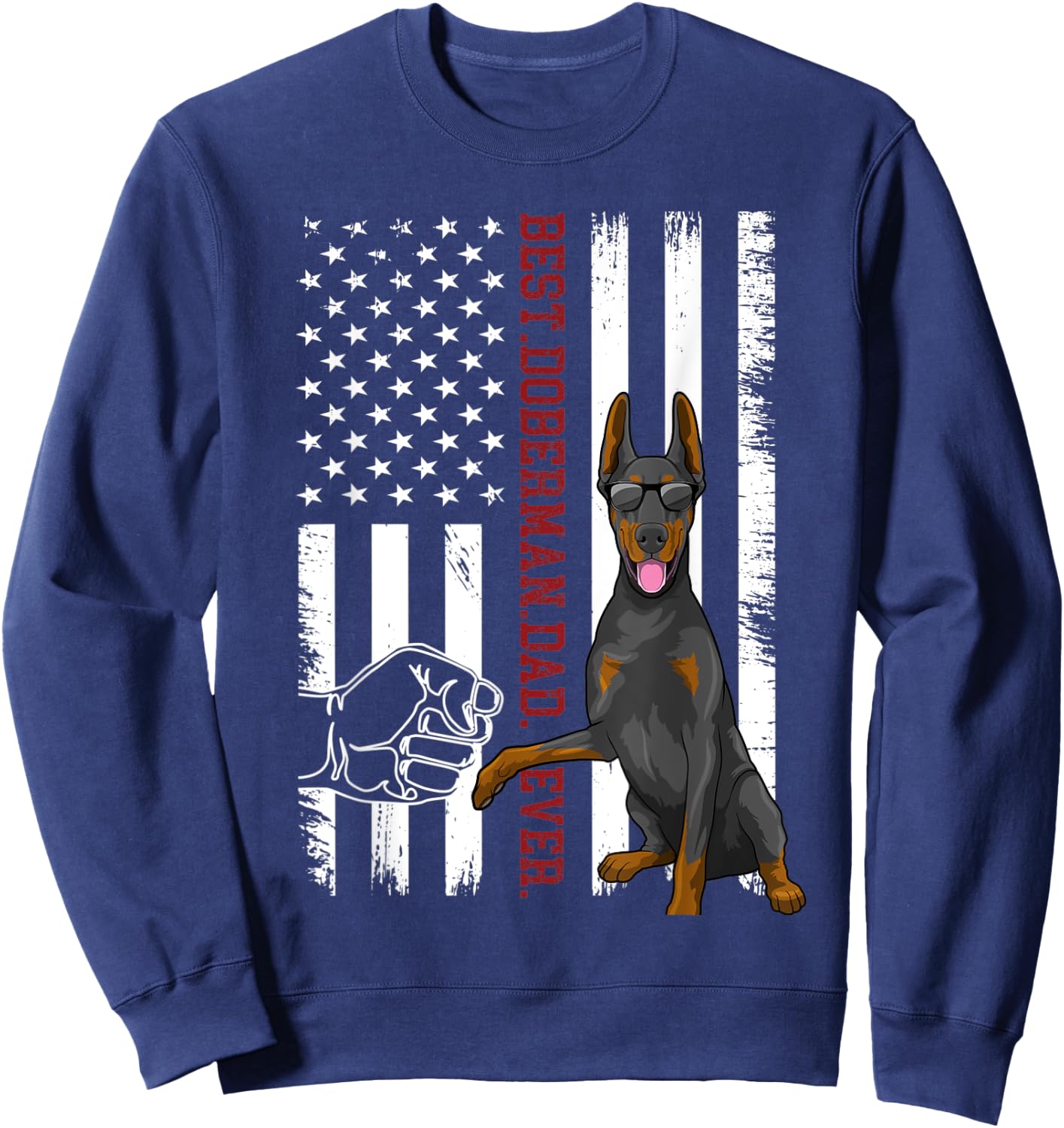 Doberman Pinscher Dad Dog American Flag Outfit Sweatshirt - Sweatshirt | Navy