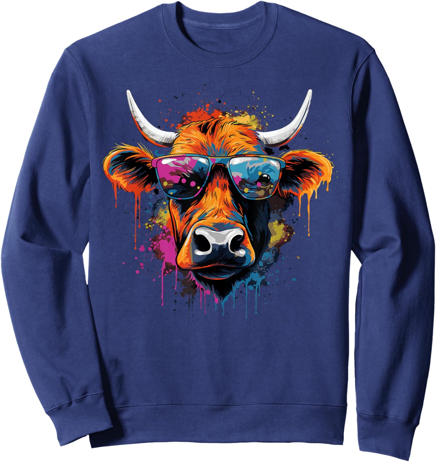 Funny Colourful Cow with Sunglasses , black Sweatshirt - Sweatshirt | Navy