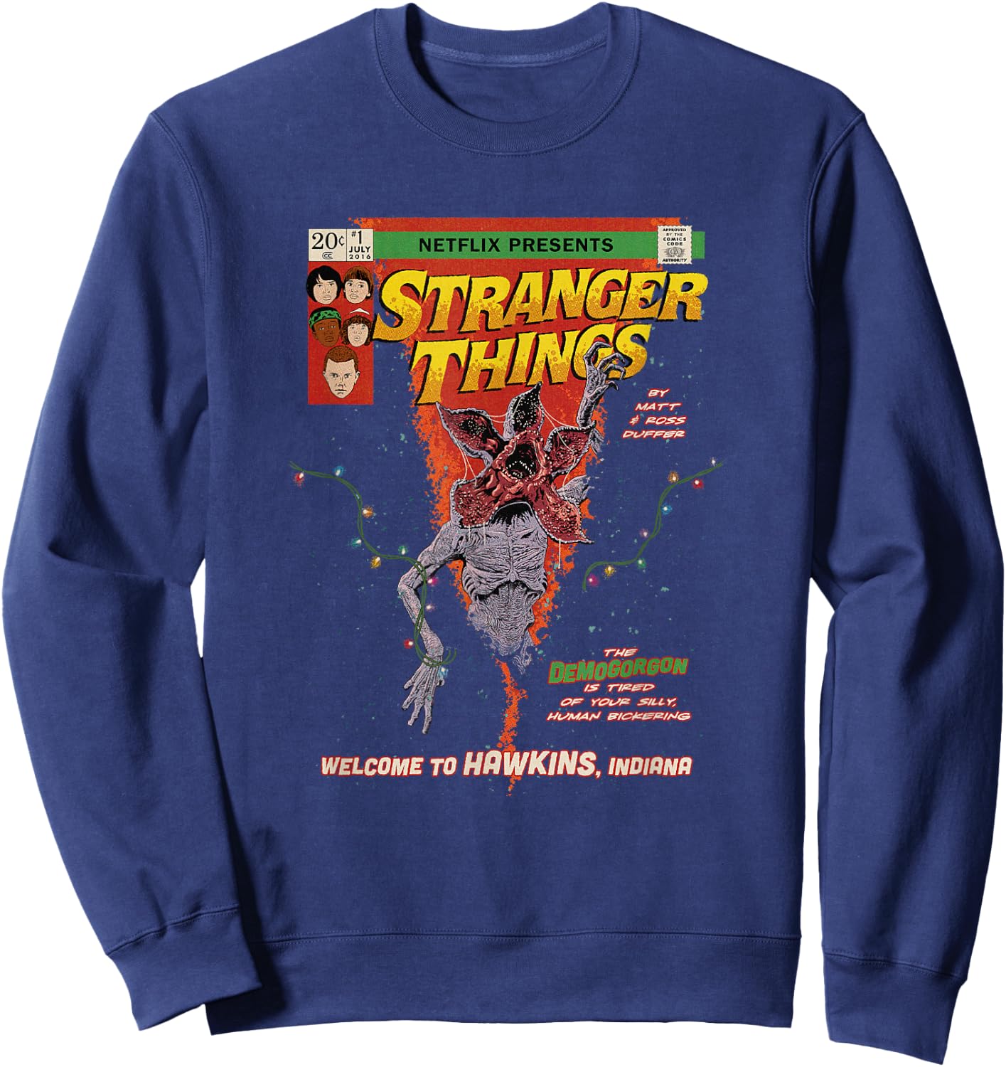 Stranger Things Retro Distressed Demogorgon Comic Book Sweatshirt - Sweatshirt | Navy