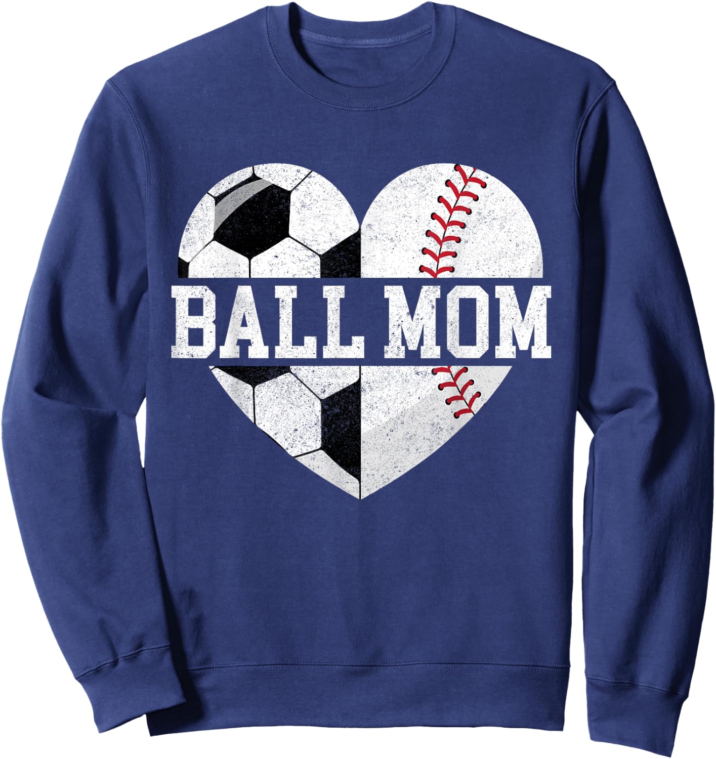Ball Mom Shirt Heart Funny Baseball Soccer Mom Sweatshirt - Sweatshirt | Navy