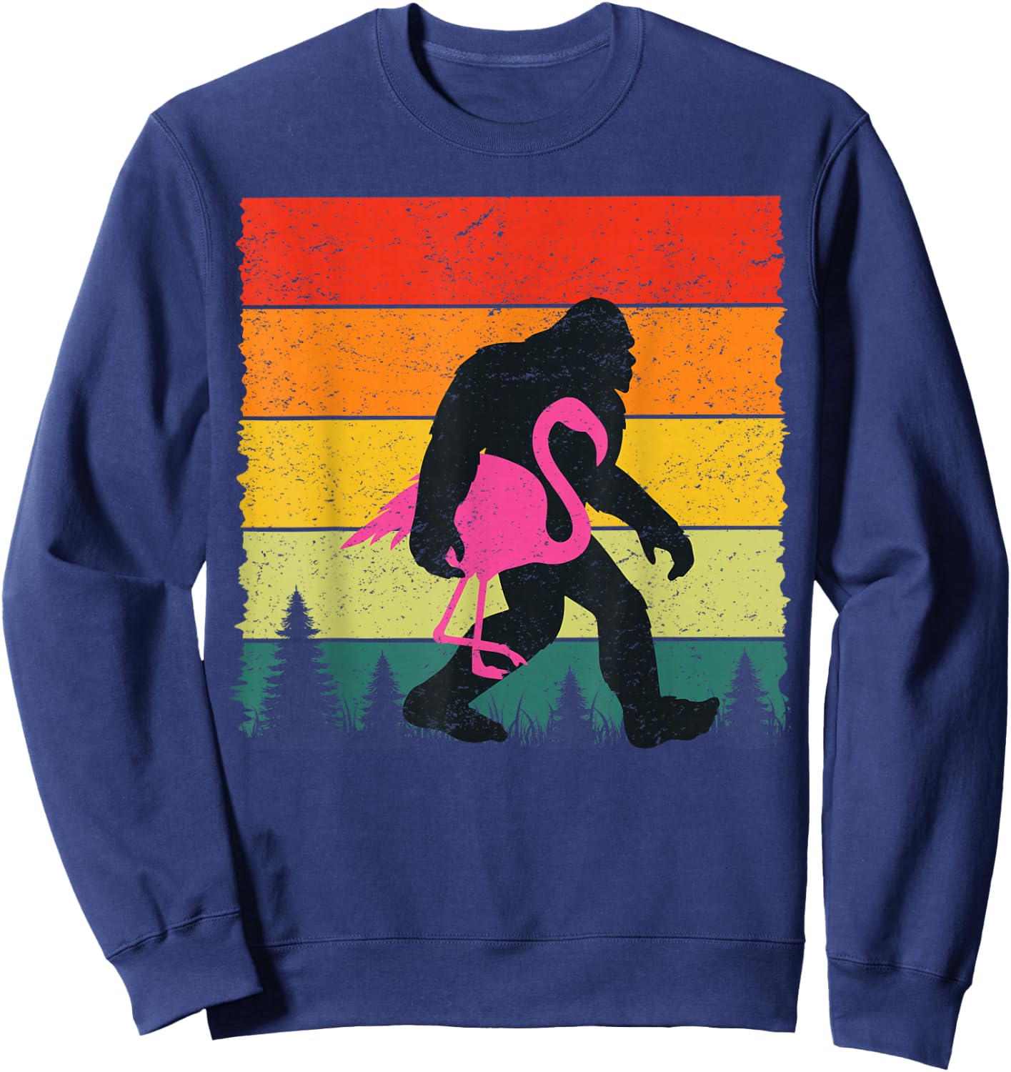 Bigfoot Sasquatch Pink Flamingo Aloha Beach Hawaiian Party Sweatshirt - Sweatshirt | Navy