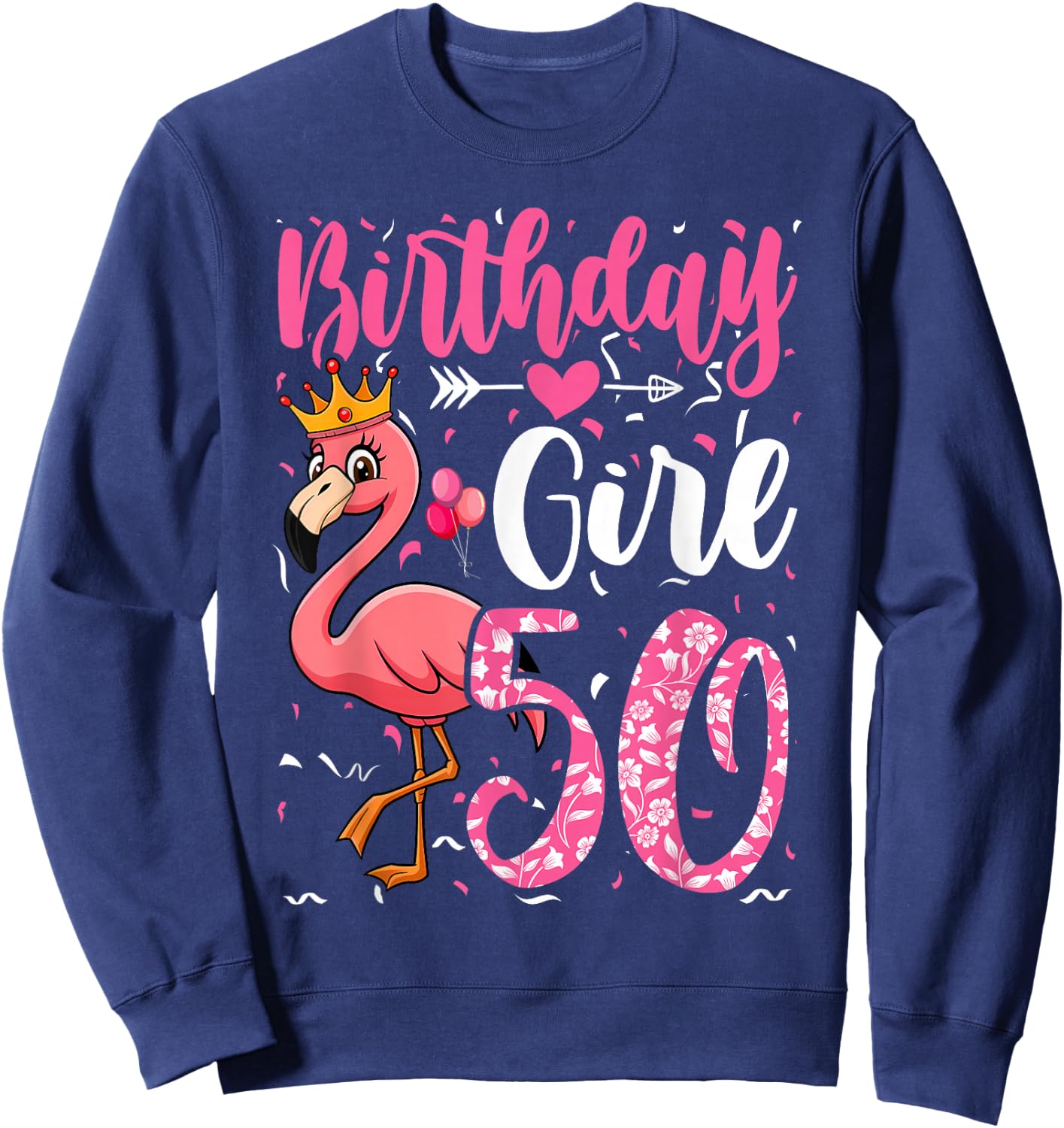50th Birthday Flamingo Fan 50 Year Old Women 50th Bday Sweatshirt - Sweatshirt | Navy