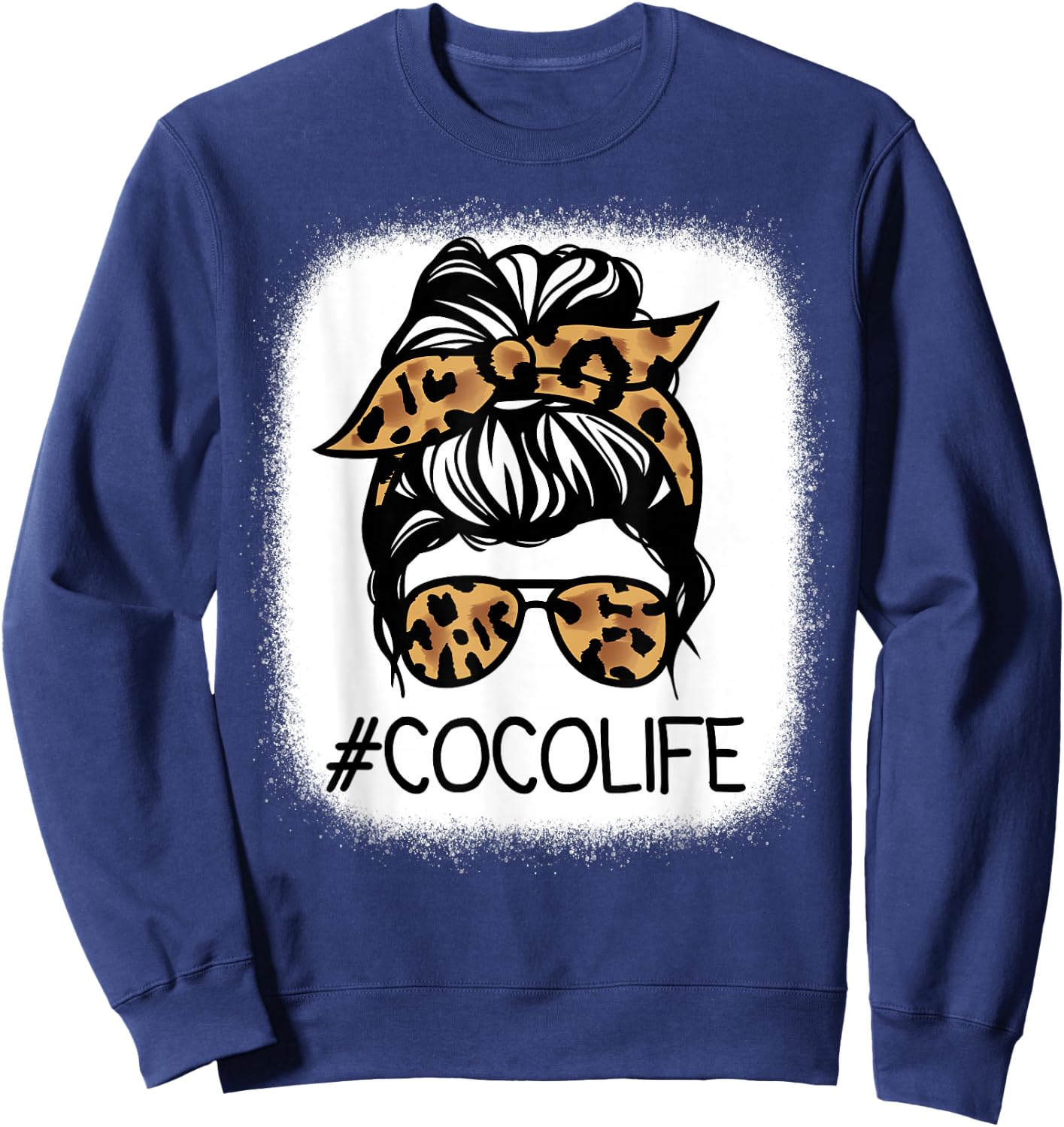 COCO Leopard Messy Bun Mother's Day for Grandmothers Sweatshirt - Sweatshirt | Navy