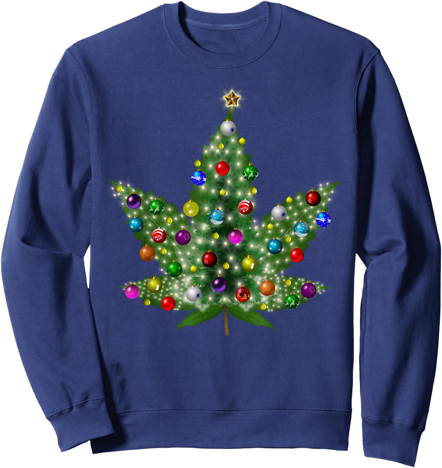 Weed Leaf Christmas Tree Pot Marijuana THC Vape Reefer Hippy Sweatshirt - Sweatshirt | Navy