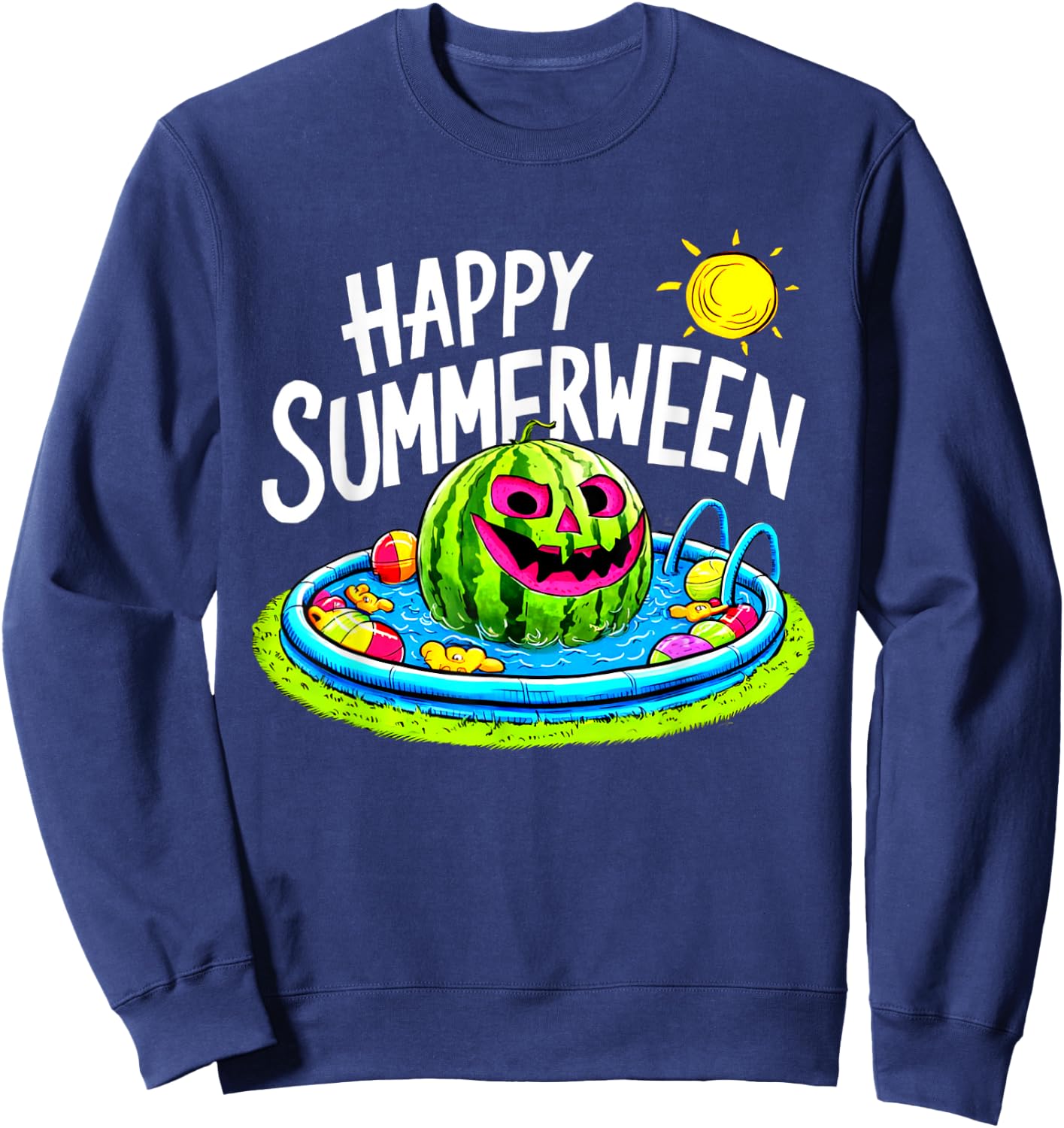 Happy Summerween Summer Watermelon Jack-o-lantern Halloween Sweatshirt - Sweatshirt | Navy