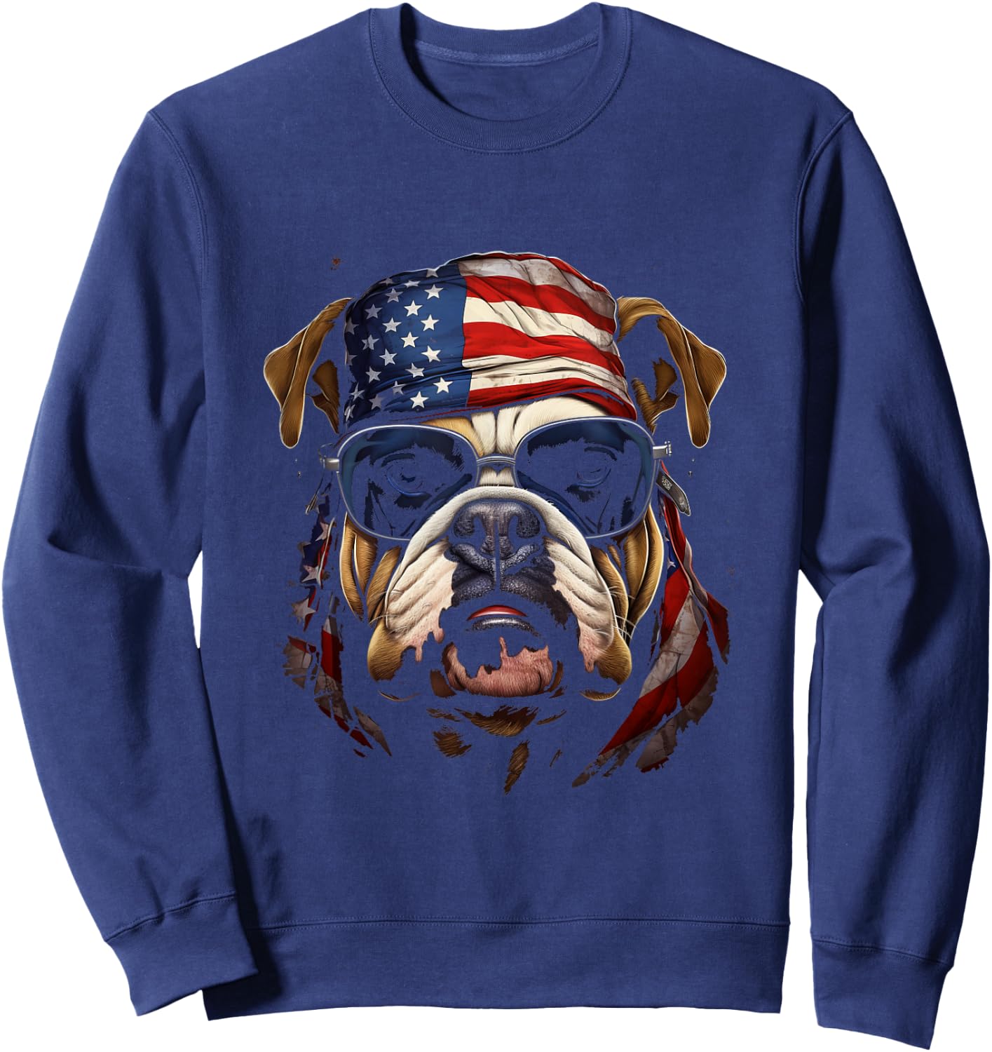Bulldog Wearing American Flag Bandana Patriotic Paws Sweatshirt - Sweatshirt | Navy