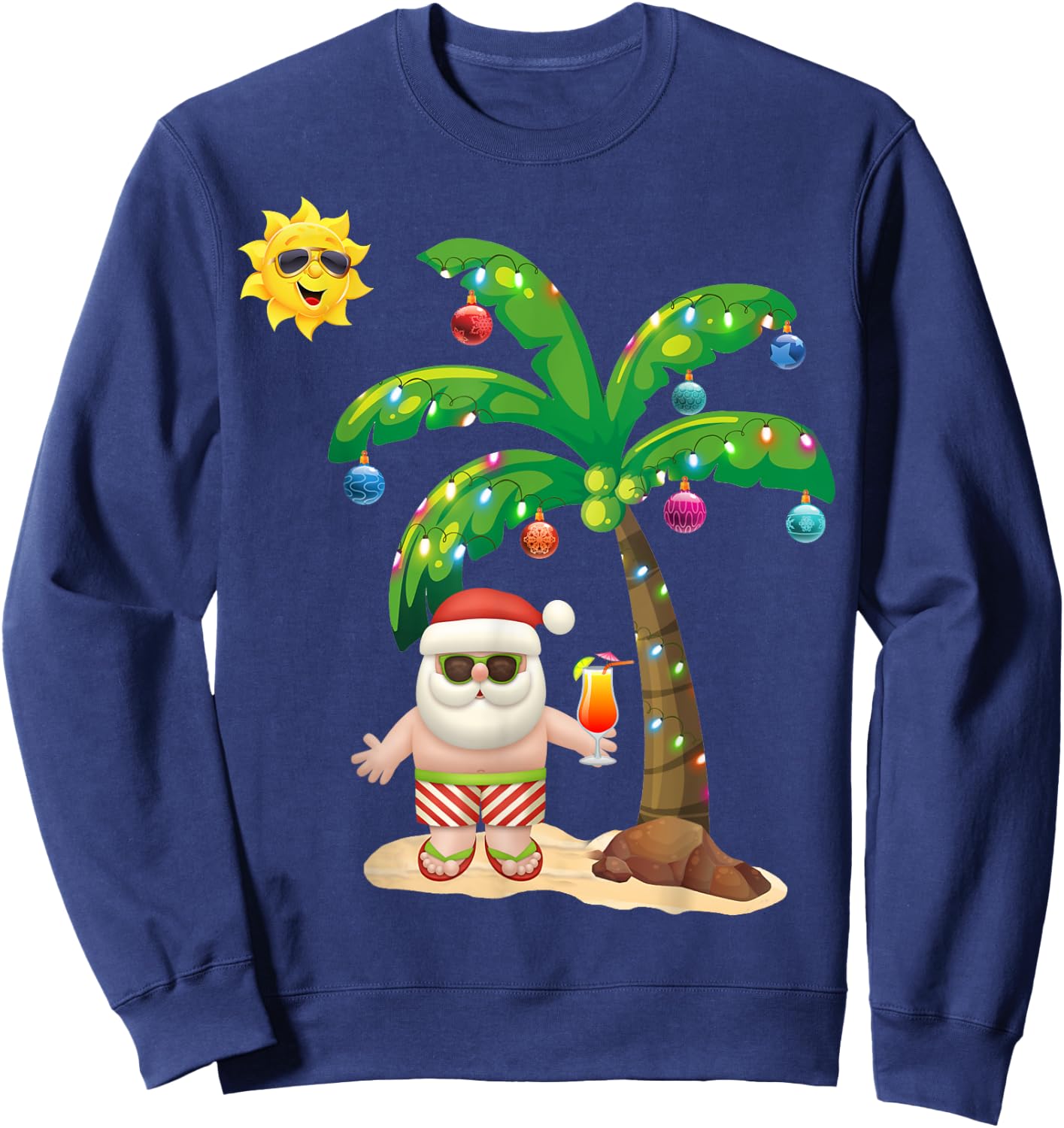 July Christmas Palm Tree Mid Year Santa Claus Beach Sweatshirt - Sweatshirt | Navy