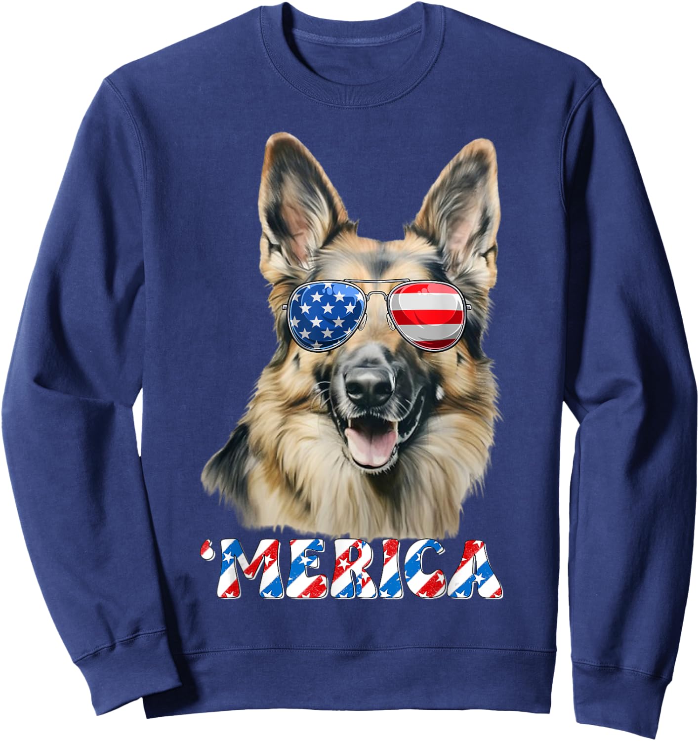 German Shepherd Dog Merica US Flag 4Th Of July Patriotic Sweatshirt - Sweatshirt | Navy