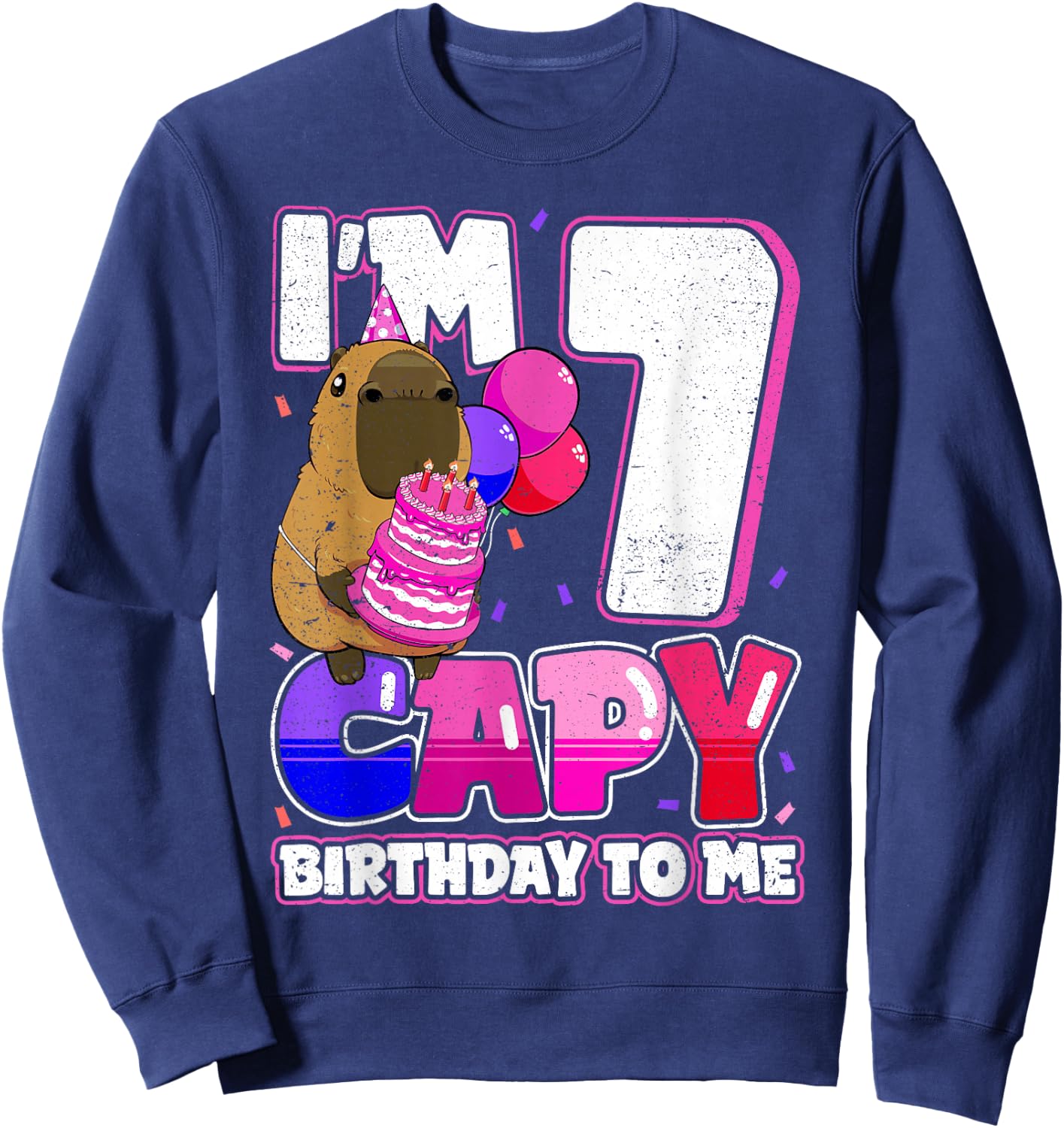 7 Years Capy Birthday to me Girls 7th Birthday Capybara Sweatshirt - Sweatshirt | Navy