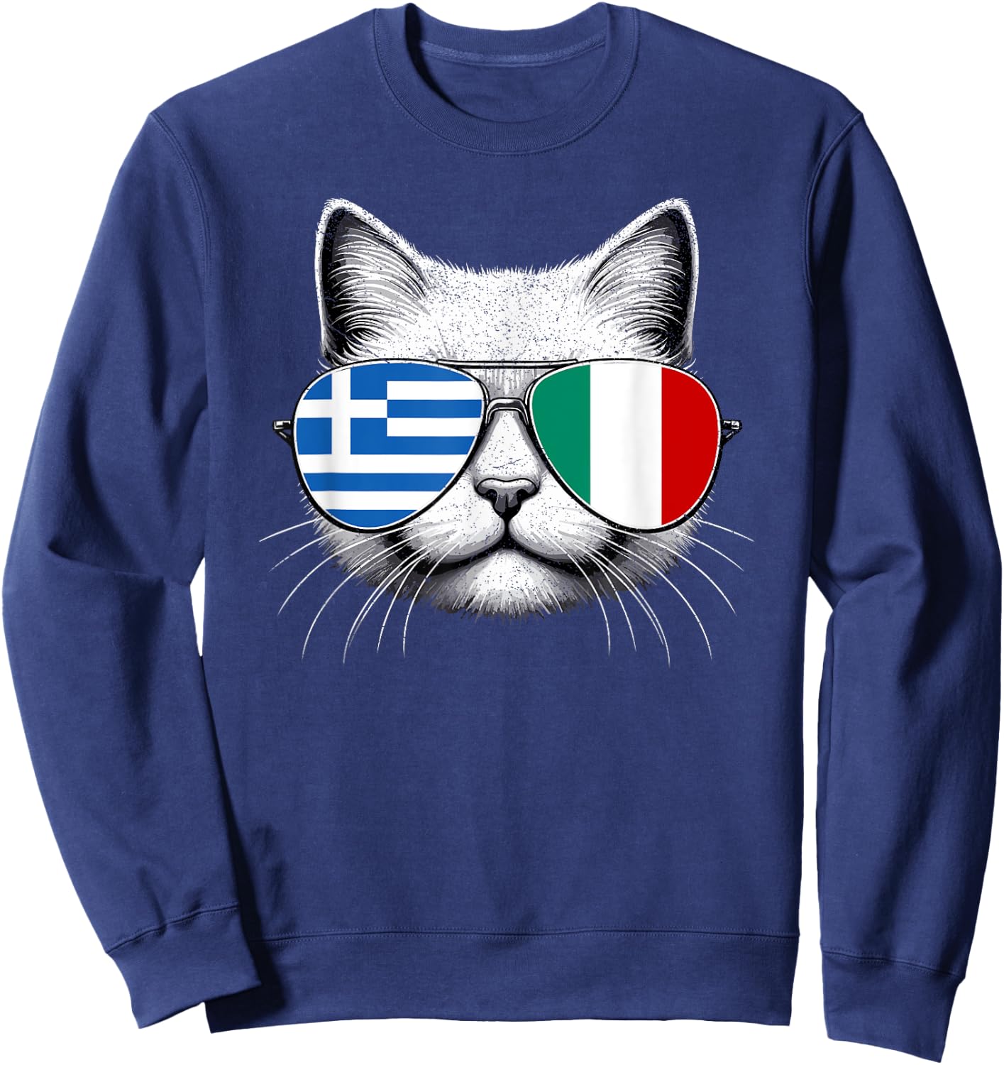 Greek Italian Flag Funny Cat Greece Italy Mix Heritage Sweatshirt - Sweatshirt | Navy