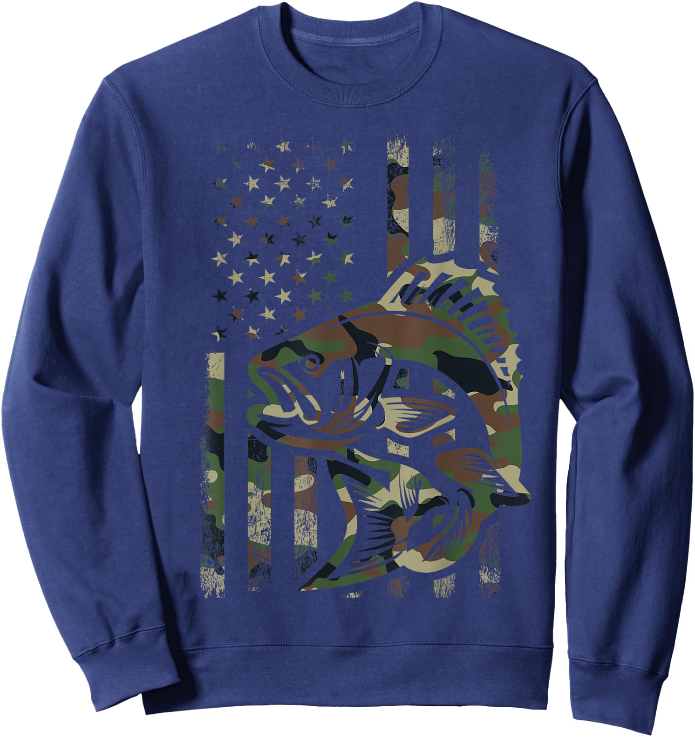 Camo Fishing Men Boys American Flag Bass Fishing Sweatshirt - Sweatshirt | Navy