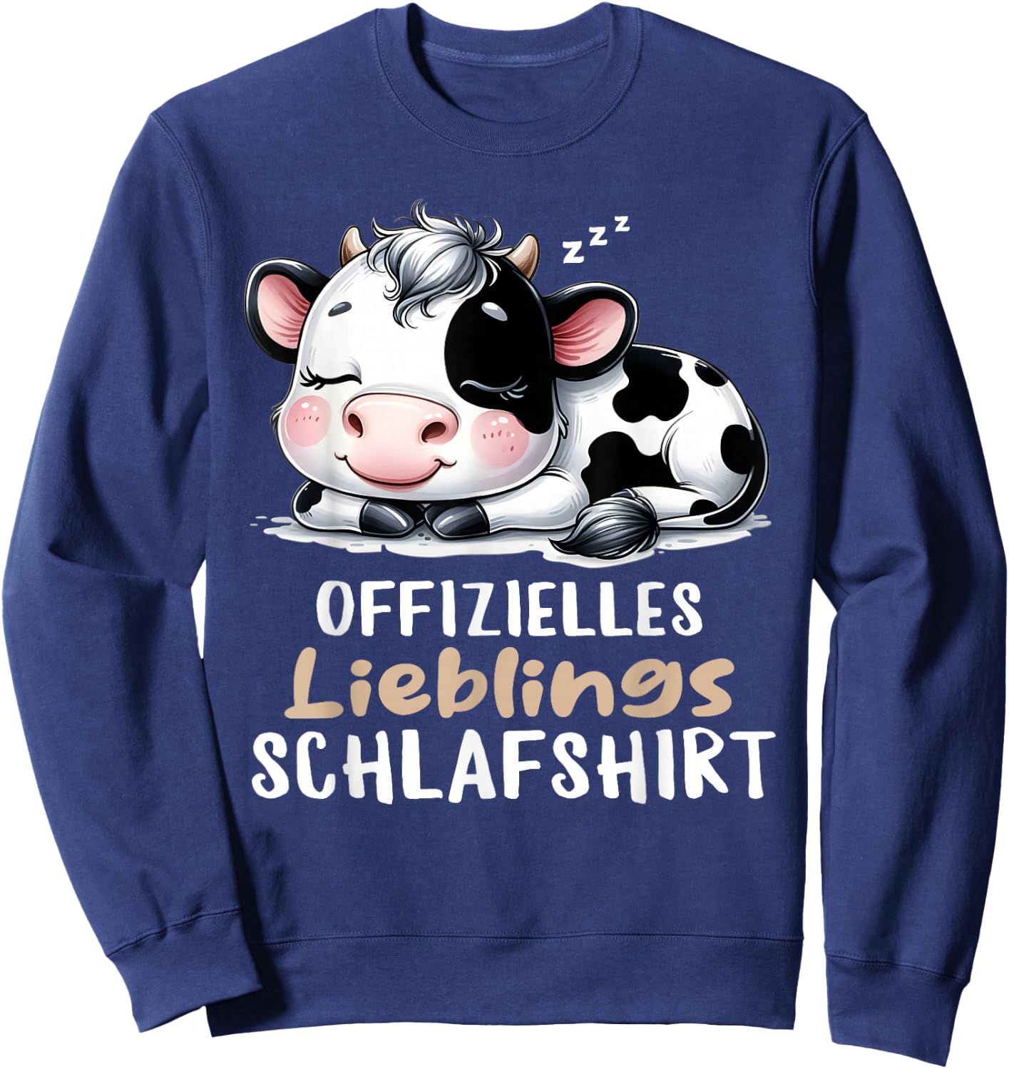 Cow Sleep Shirt Pyjamas Ladies Girls Tired Cow , black Sweatshirt - Sweatshirt | Navy