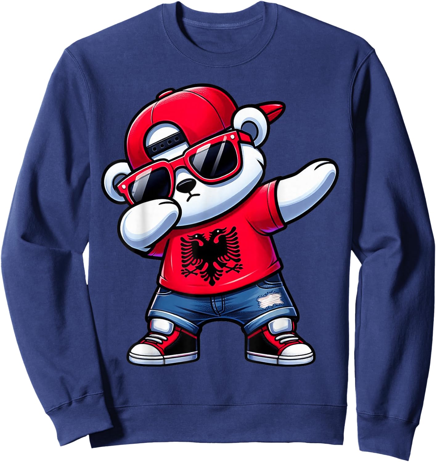 Albanian Bear Albania Dabbing Boys Kids 2024 , black Sweatshirt - Sweatshirt | Navy