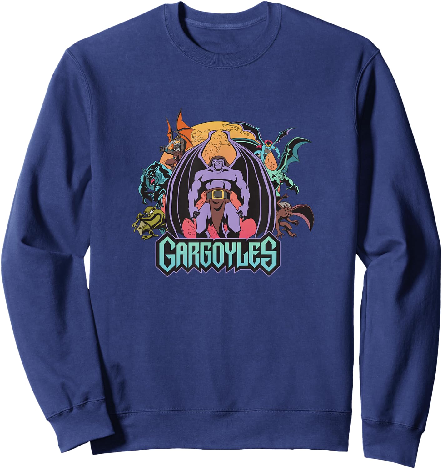 Disney Gargoyles Posing Under The Moon Epic Vintage Portrait Sweatshirt - Sweatshirt | Navy