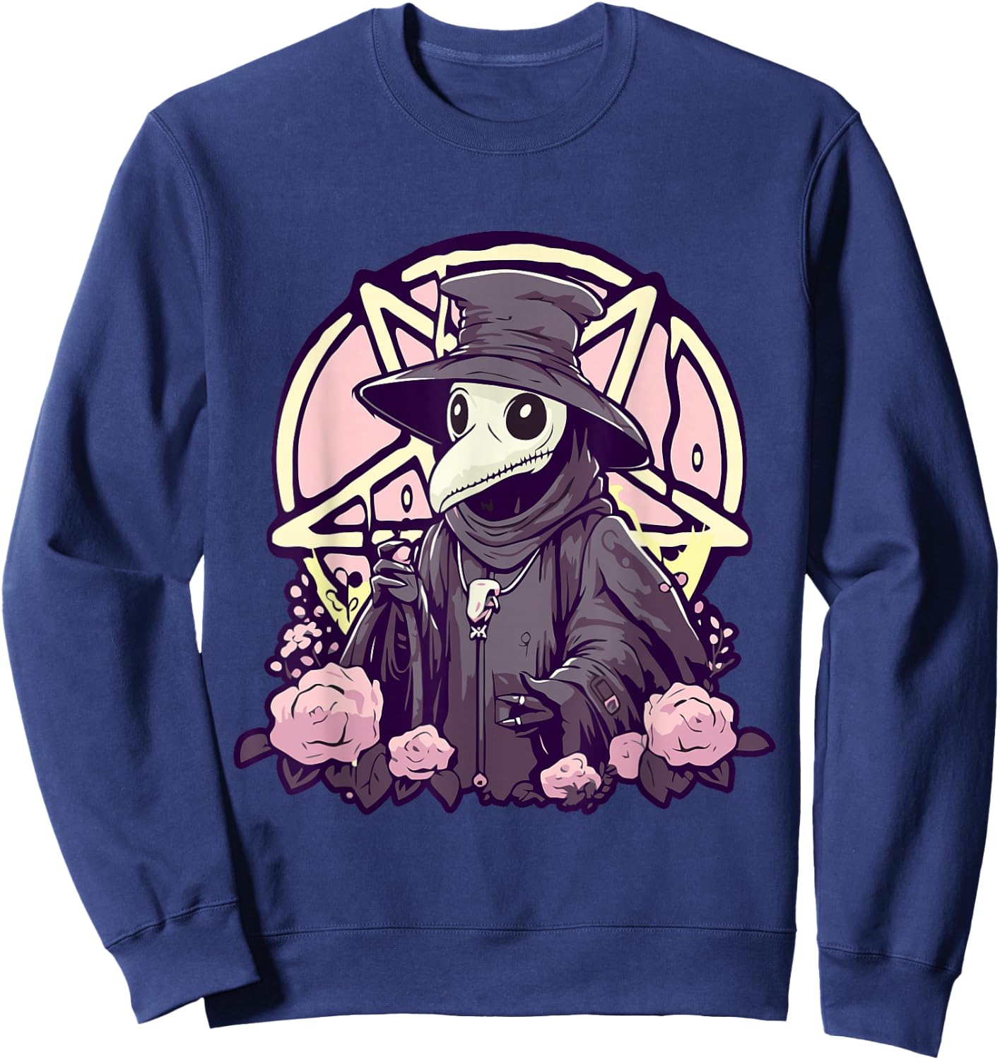 Pastel Goth Gruselige Pest Doctor Rosen und Pentagramm Kawaii Sweatshirt - Sweatshirt | Navy