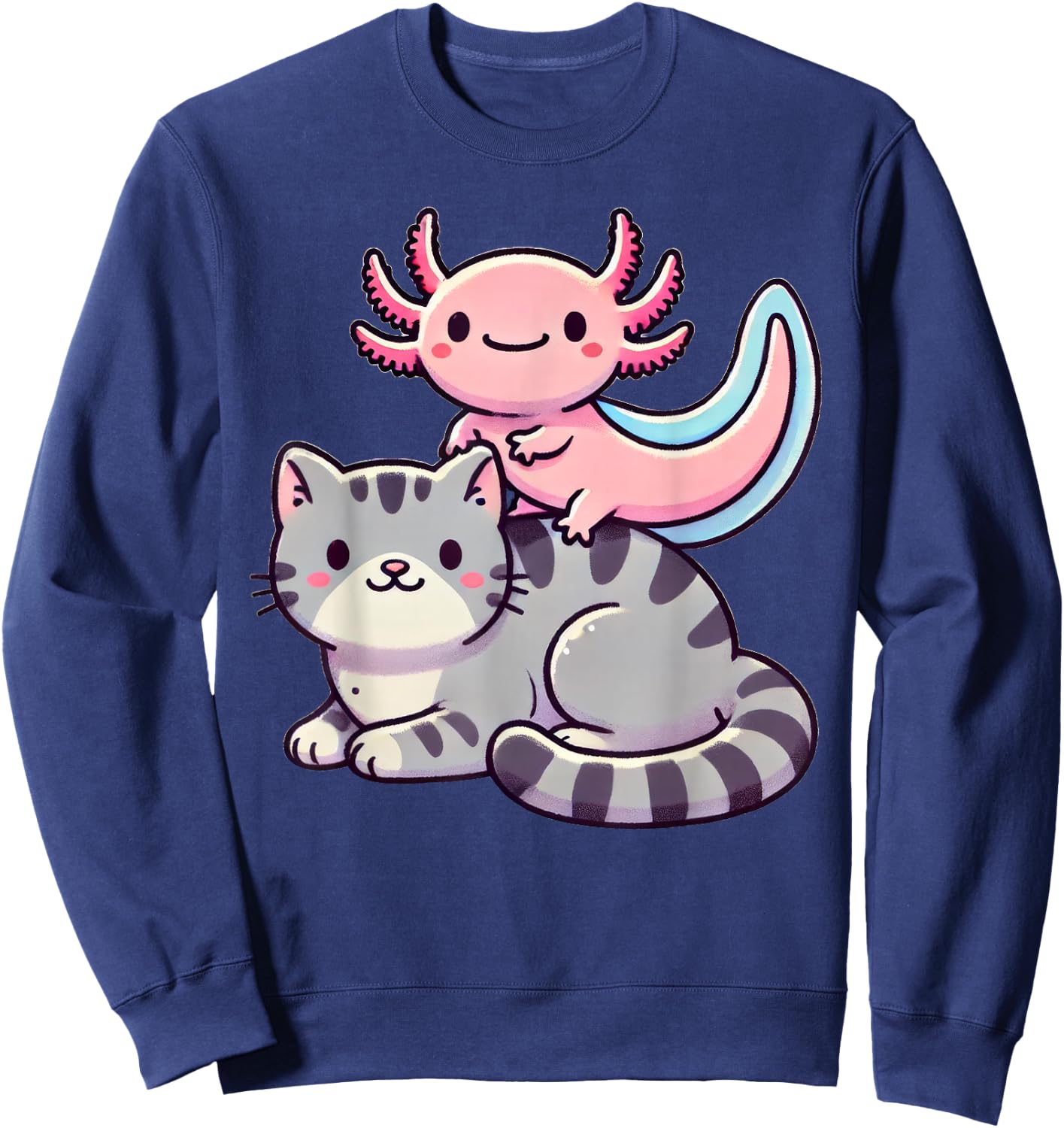 Anime Kawaii Axolotl Cat Kitten , Small, Black Sweatshirt - Sweatshirt | Navy