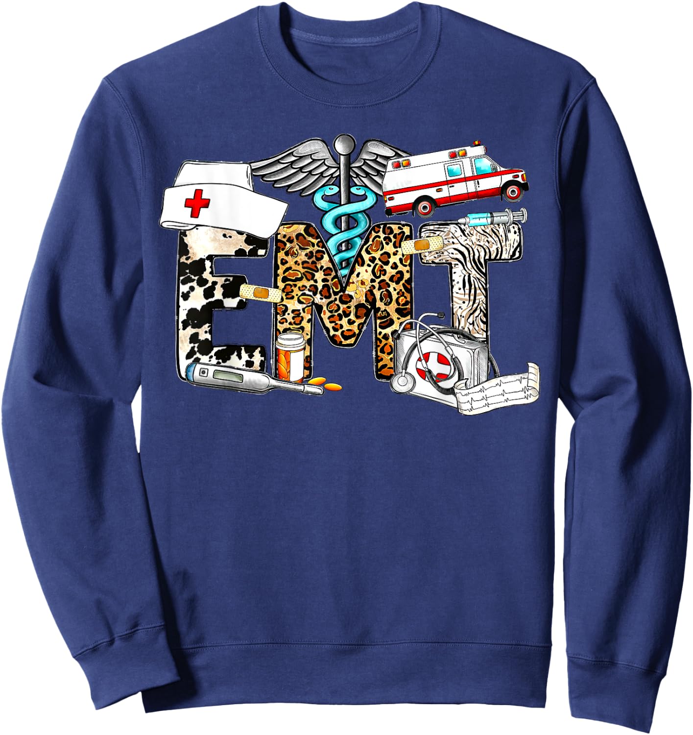 Retro Leopard EMT Emergency Medical Technician Paramedic Sweatshirt - Sweatshirt | Navy