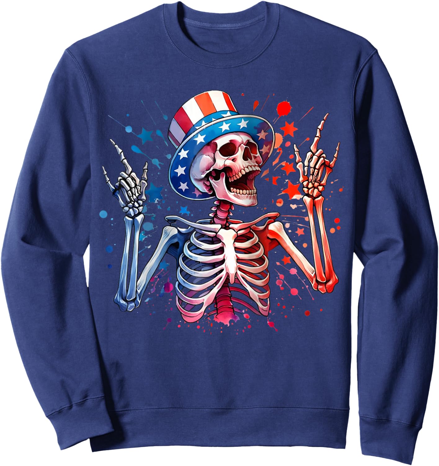Party in The USA Rock Hand July 4th Funny American Skeleton Kids Men Sweatshirt - Sweatshirt | Navy