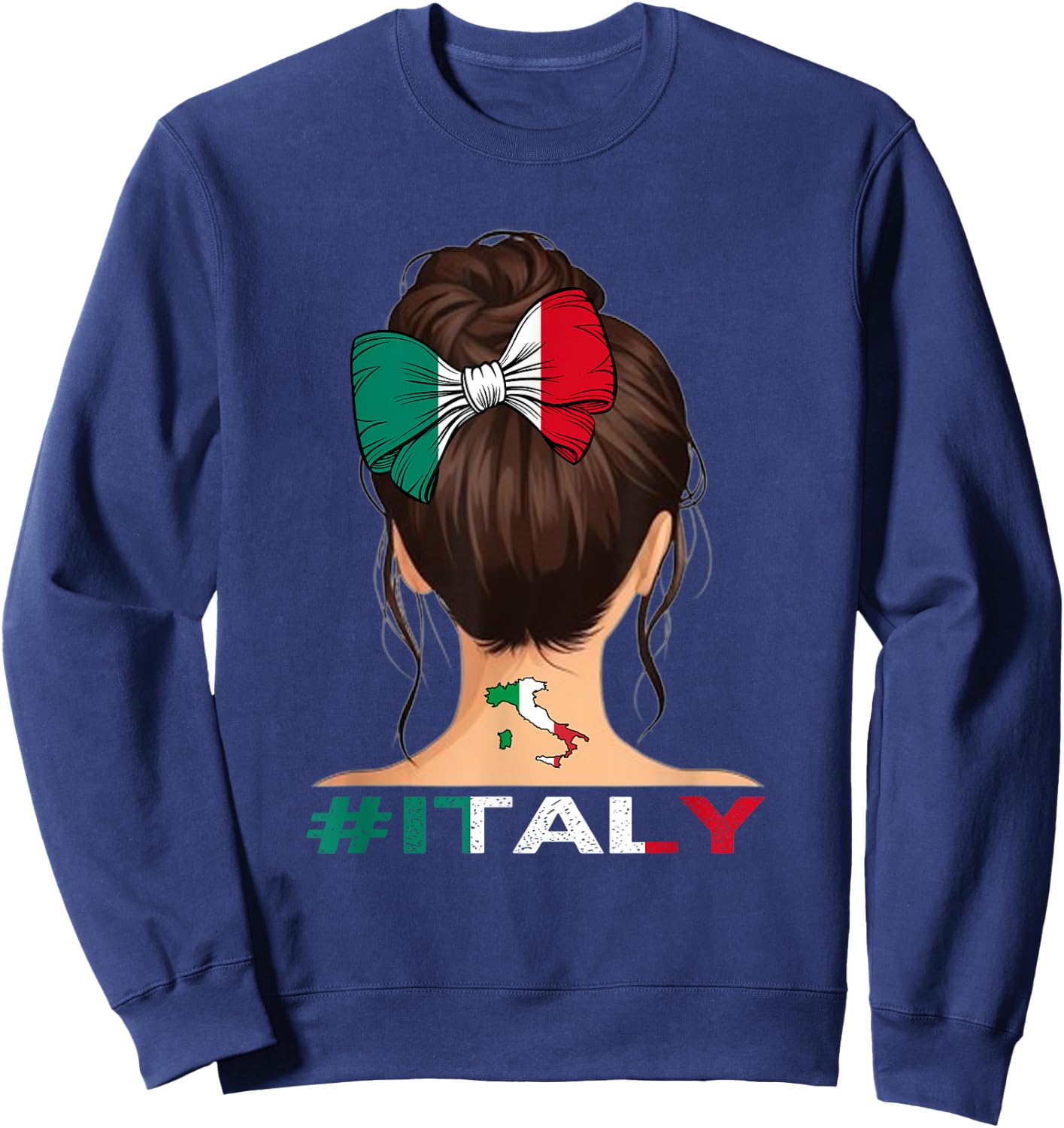 Italian Flag - Italy Girl Messy Bun , black Sweatshirt - Sweatshirt | Navy