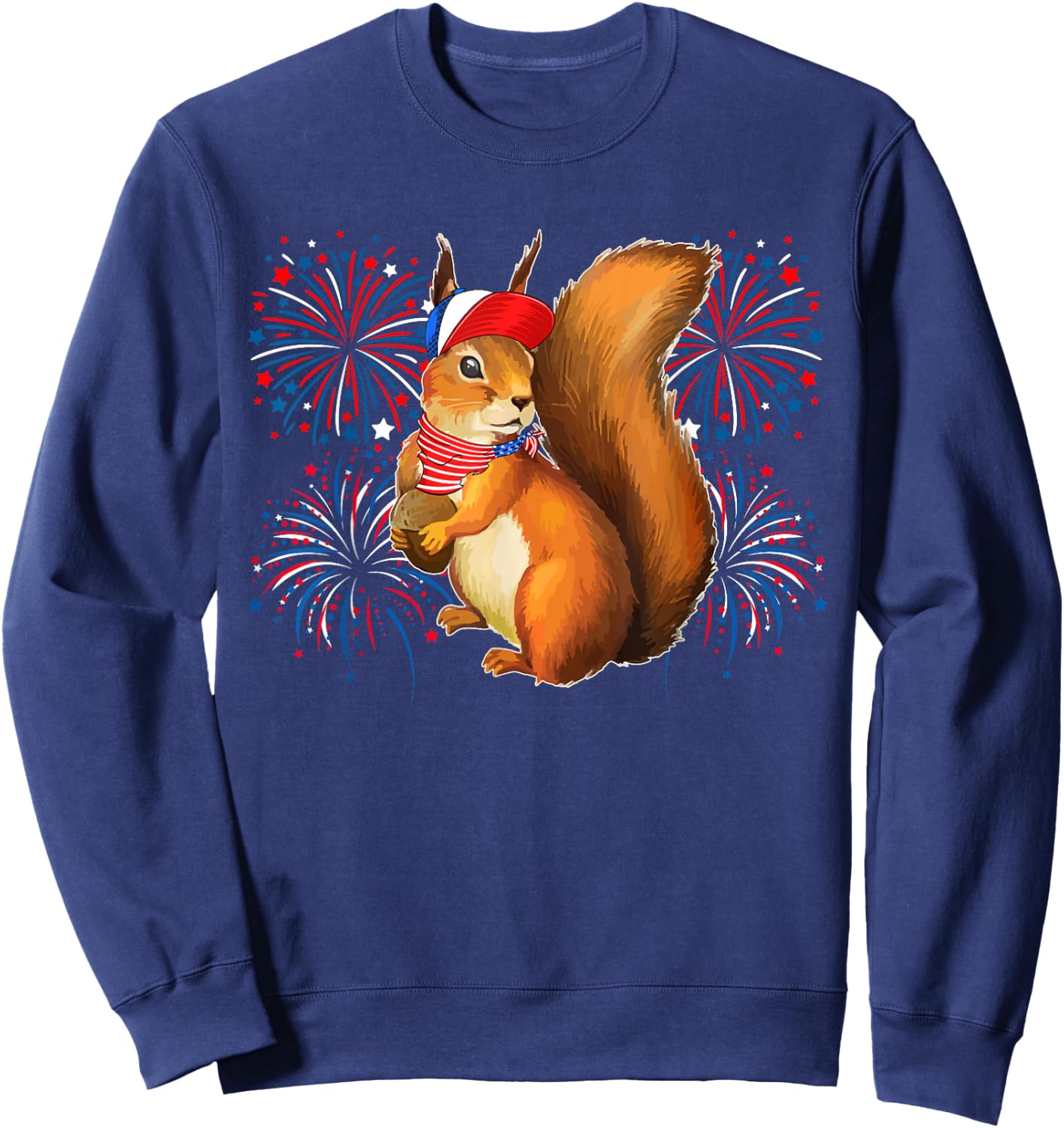 Squirrel 4th Of July American Flag Fireworks Costume Animal Sweatshirt - Sweatshirt | Navy