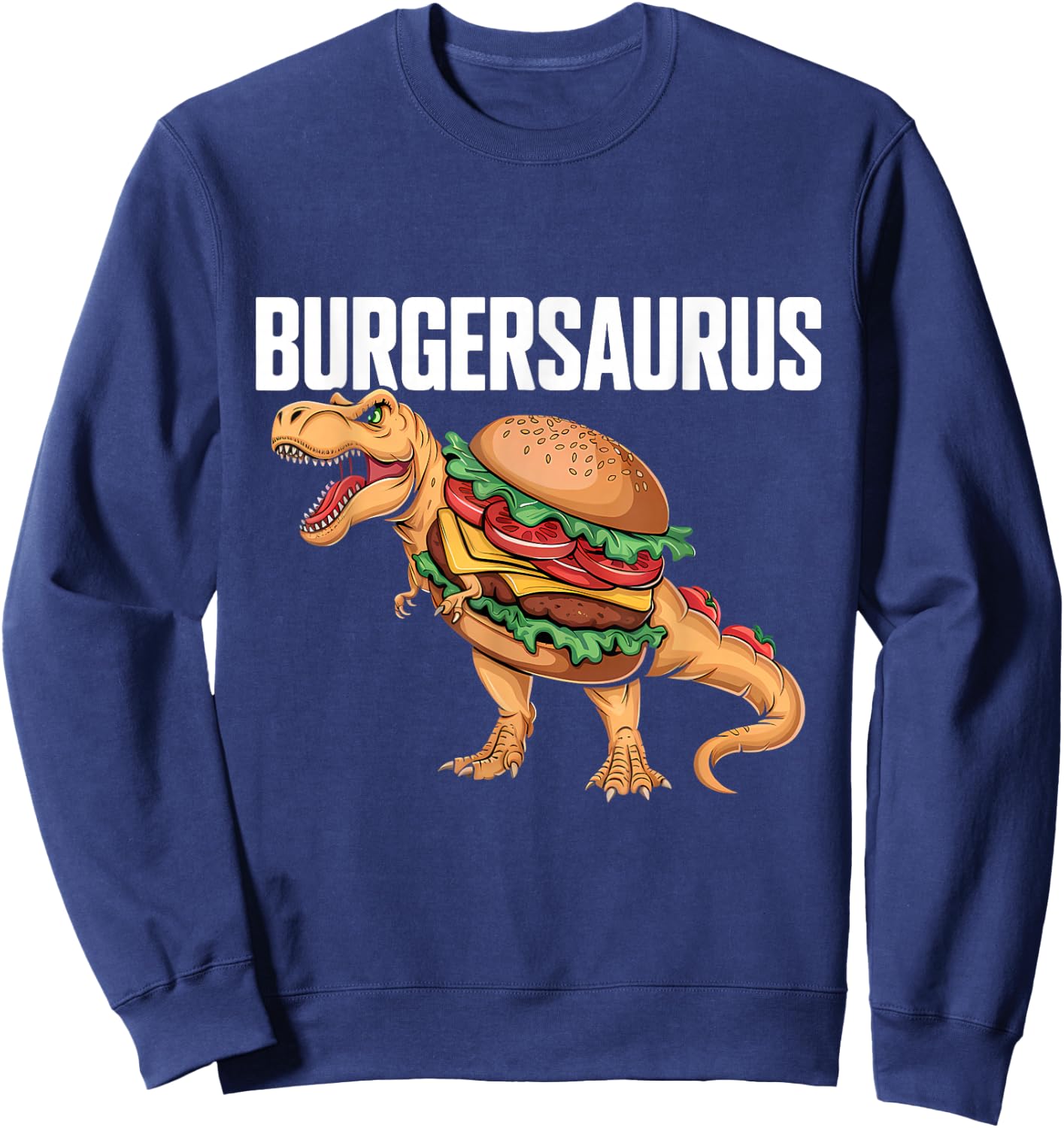 Burger Dinosaur T-Rex Burger Dino Funny Fast Food Sweatshirt - Sweatshirt | Navy