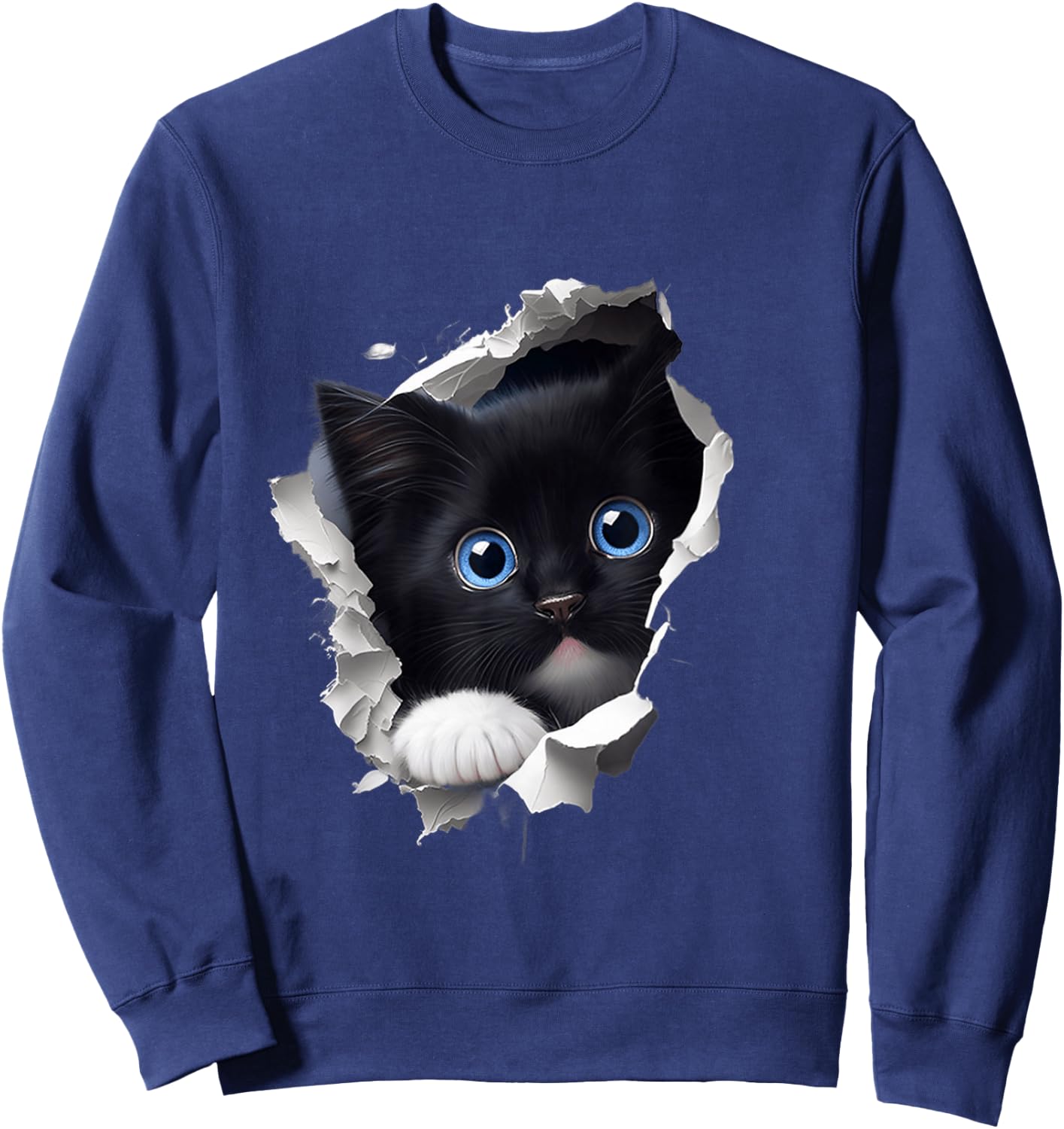 A Curious and Cute Kitten Black Cat , black Sweatshirt - Sweatshirt | Navy