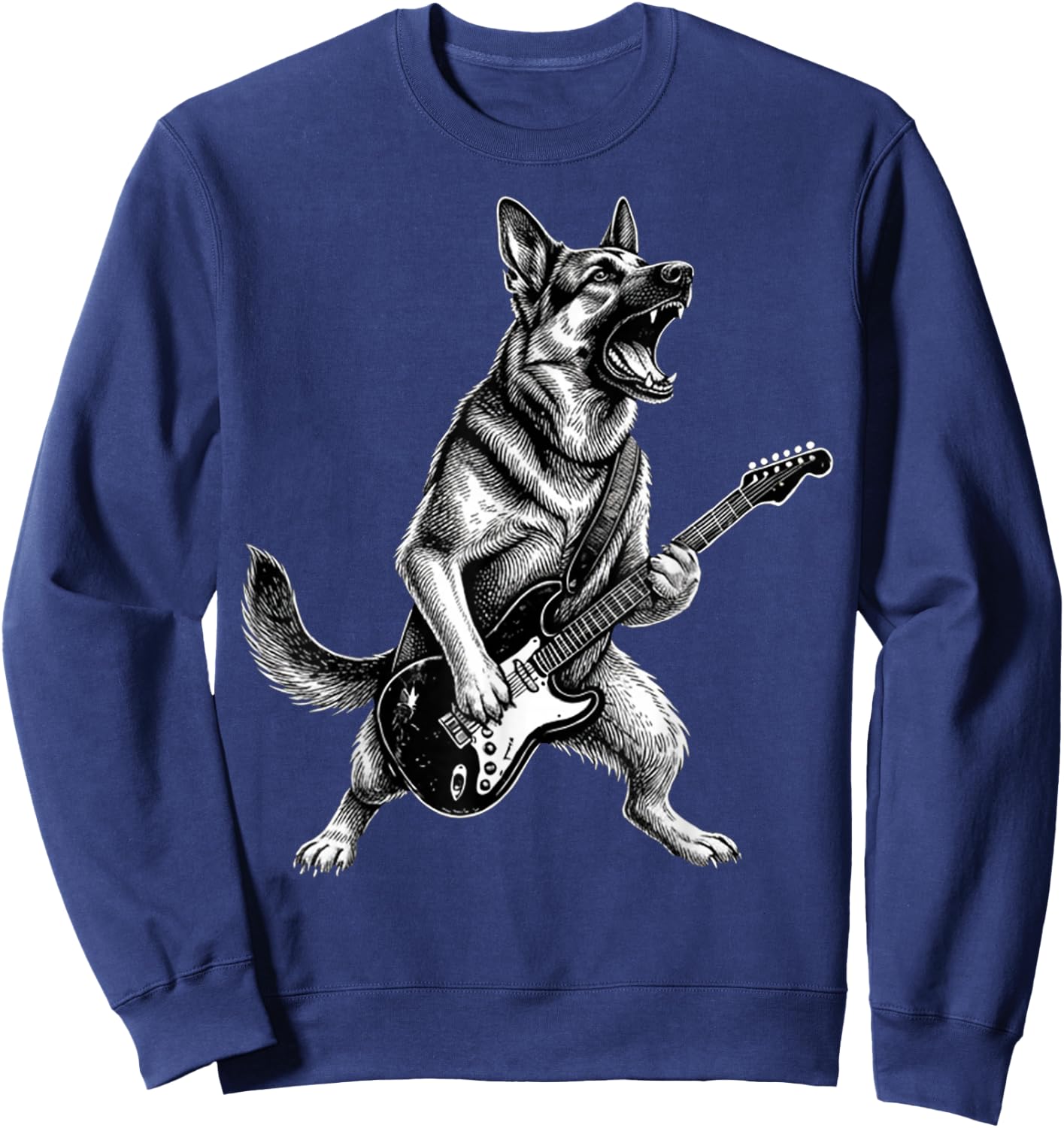 Funny German Shepherd Dog Playing Guitar Sweatshirt - Sweatshirt | Navy