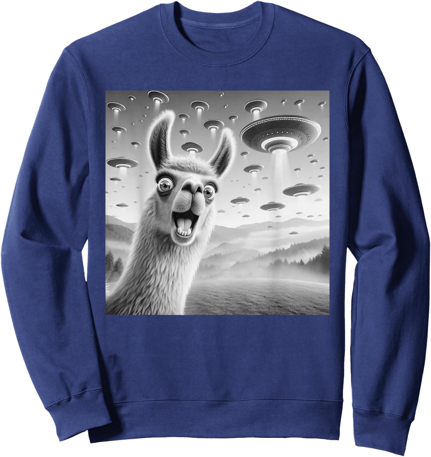 Llama Selfie UFO alien surprised Llama Sweatshirt - Sweatshirt | Navy