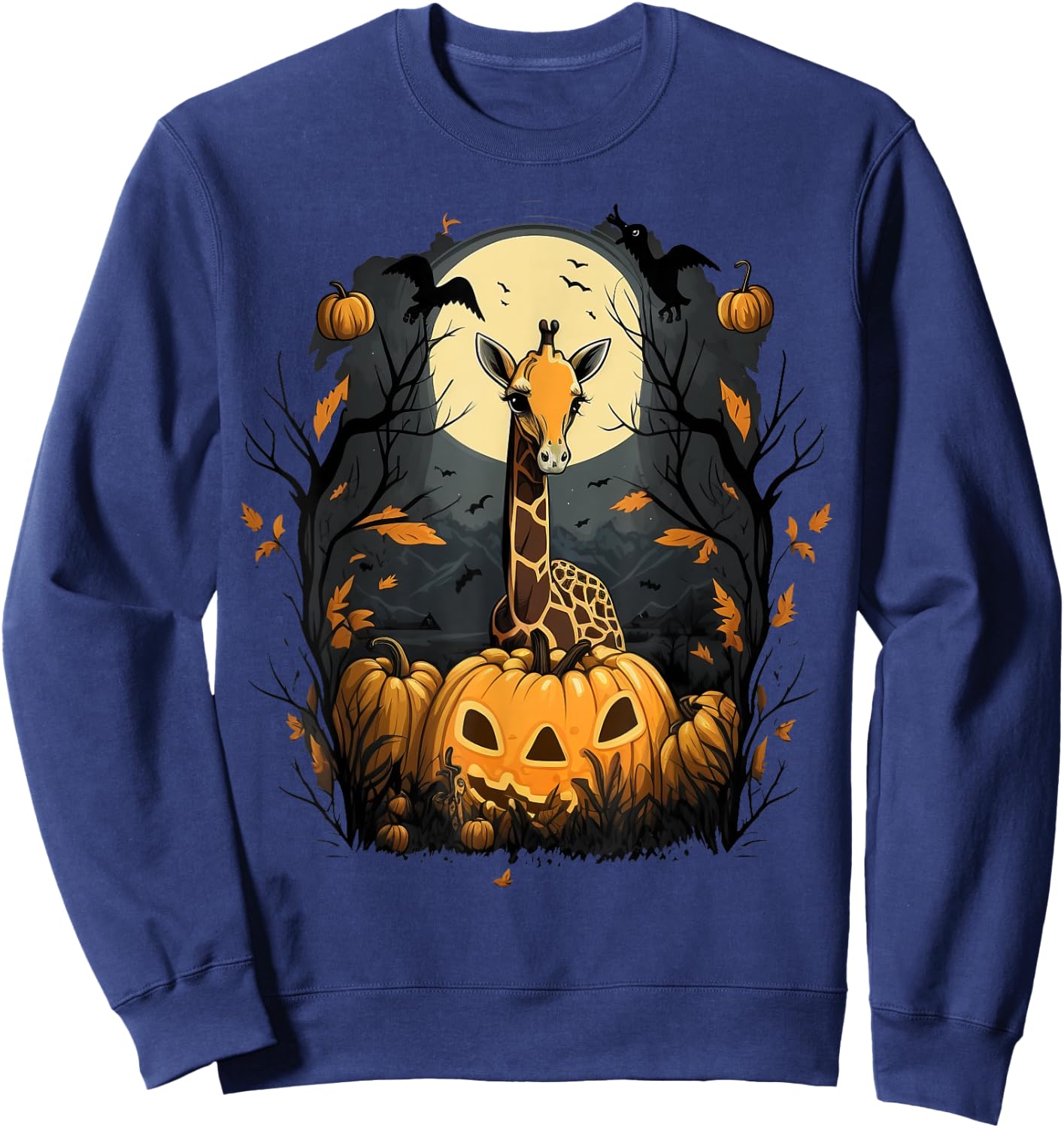 Pumpkin Giraffe Costume on Giraffe Halloween Sweatshirt - Sweatshirt | Navy