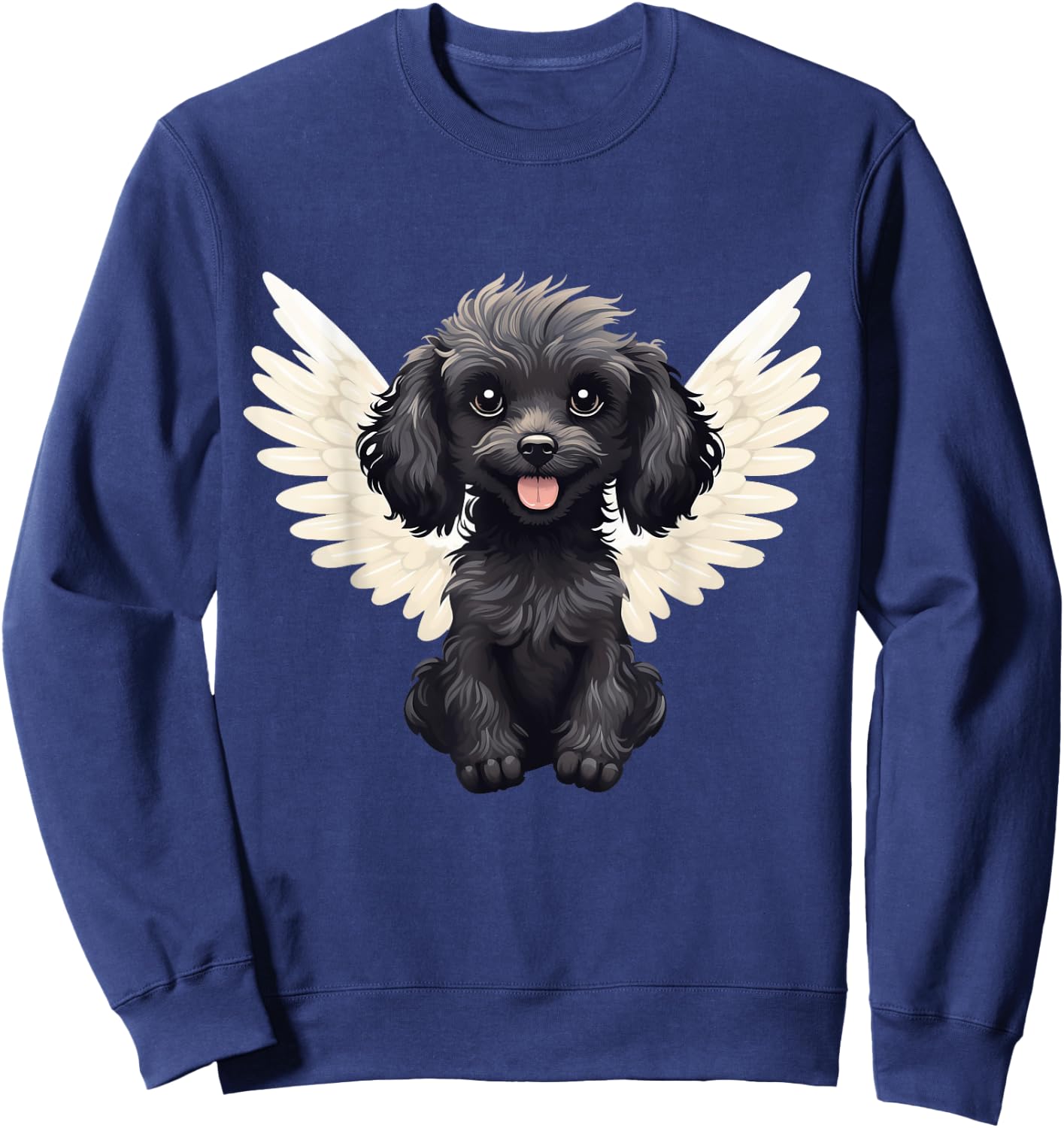 Cute Comic Cartoon Poodle Dog with Wings Design Women Sweatshirt - Sweatshirt | Navy