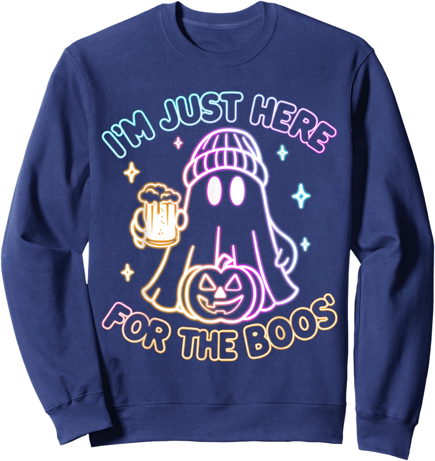 Groovy I'm Just Here For The Boos Halloween Glowing Graphic Sweatshirt - Sweatshirt | Navy