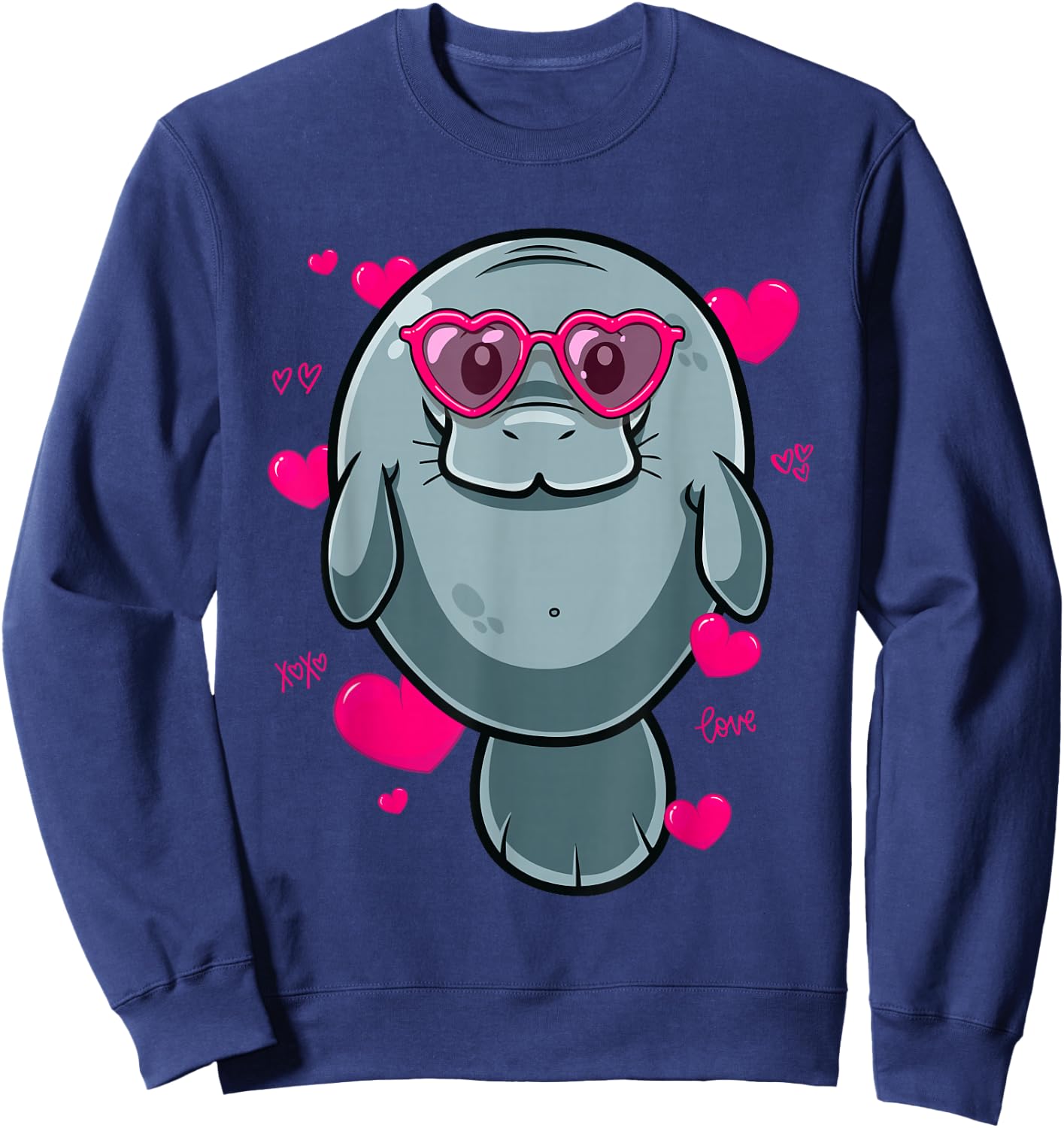 Cute Manatee Gift Girls Heart Glasses Manatee Valentine Sweatshirt - Sweatshirt | Navy